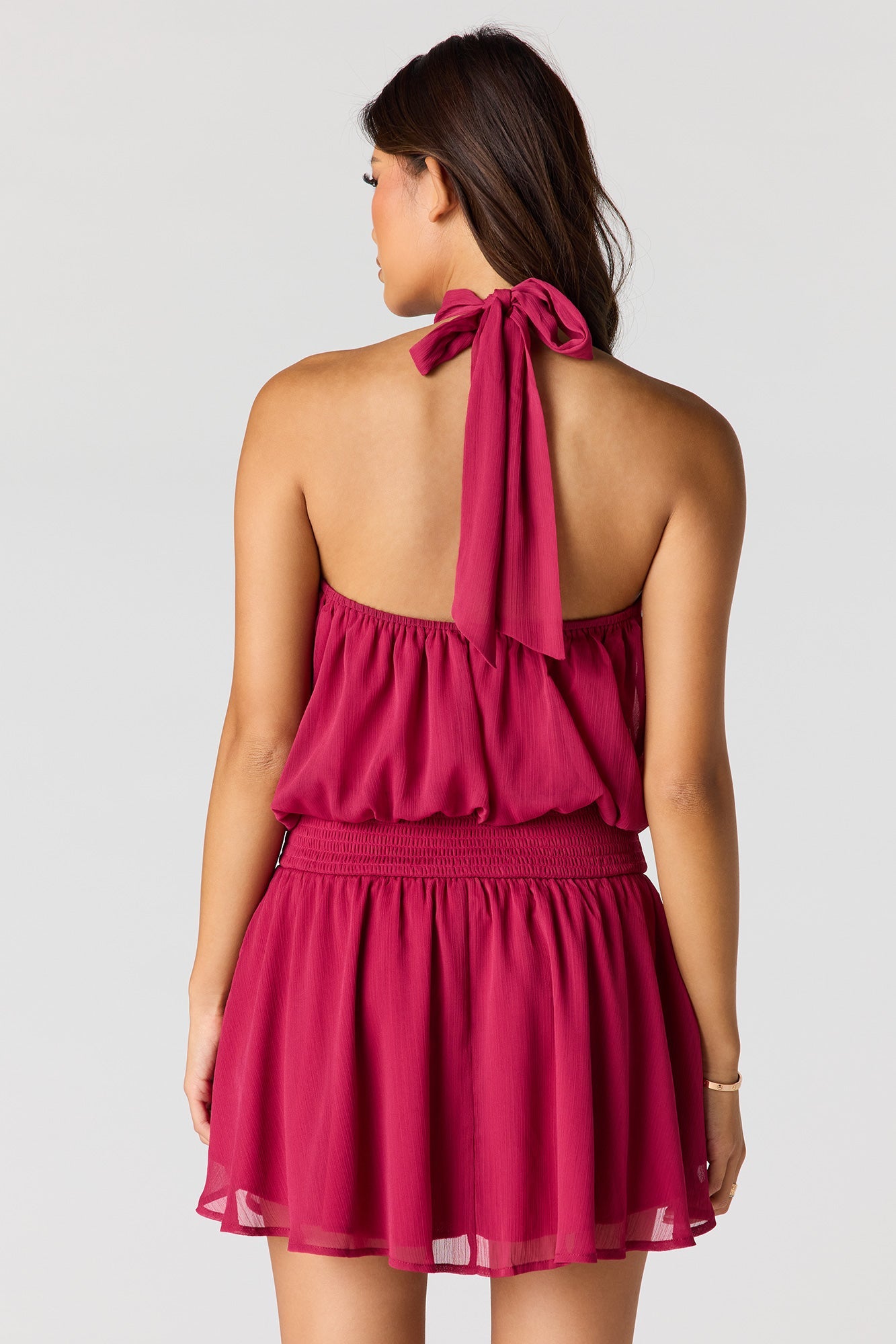 Chiffon Self-Tie Back Mini Dress