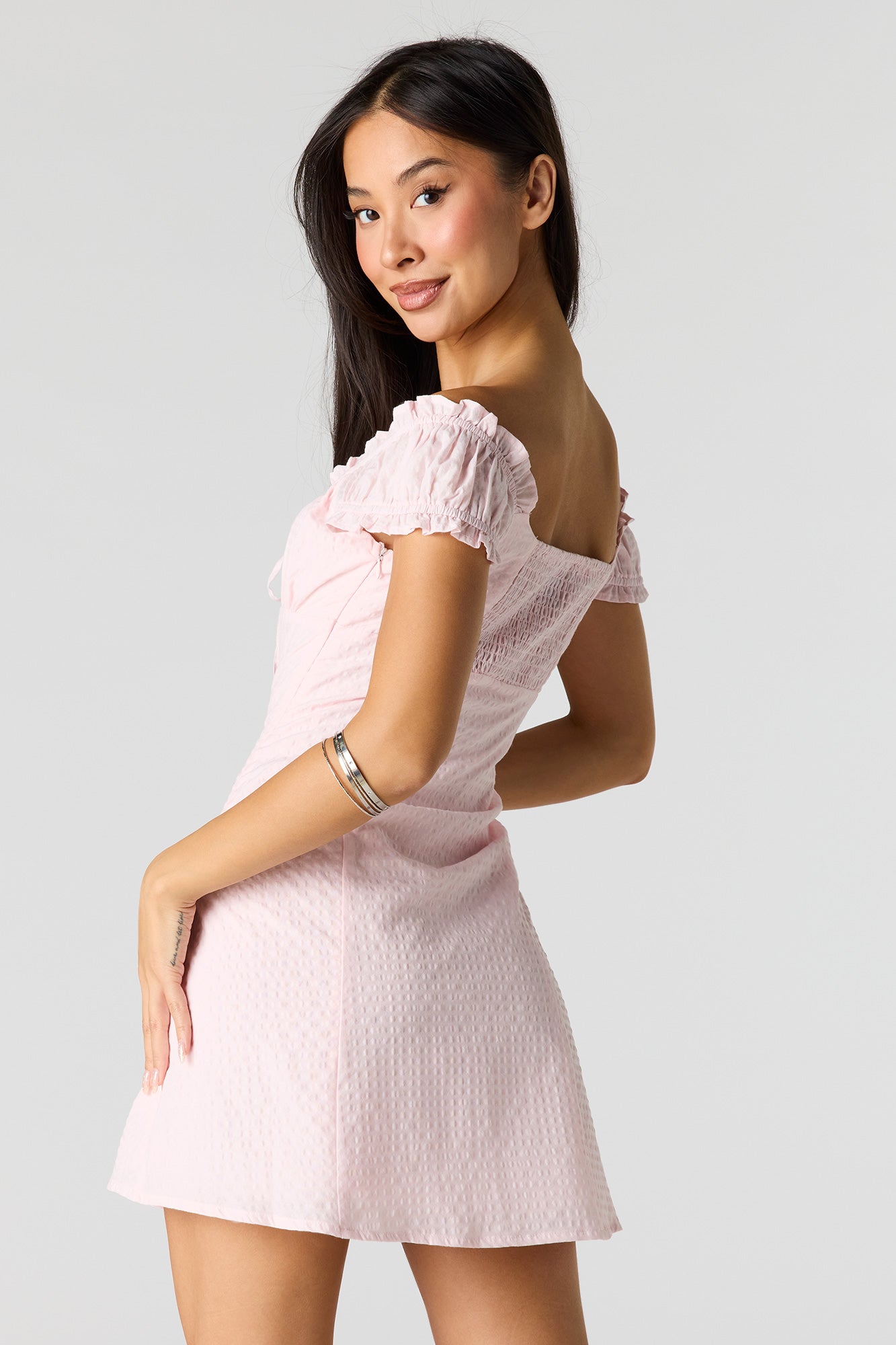 Poplin Smocked Tiered Mini Dress