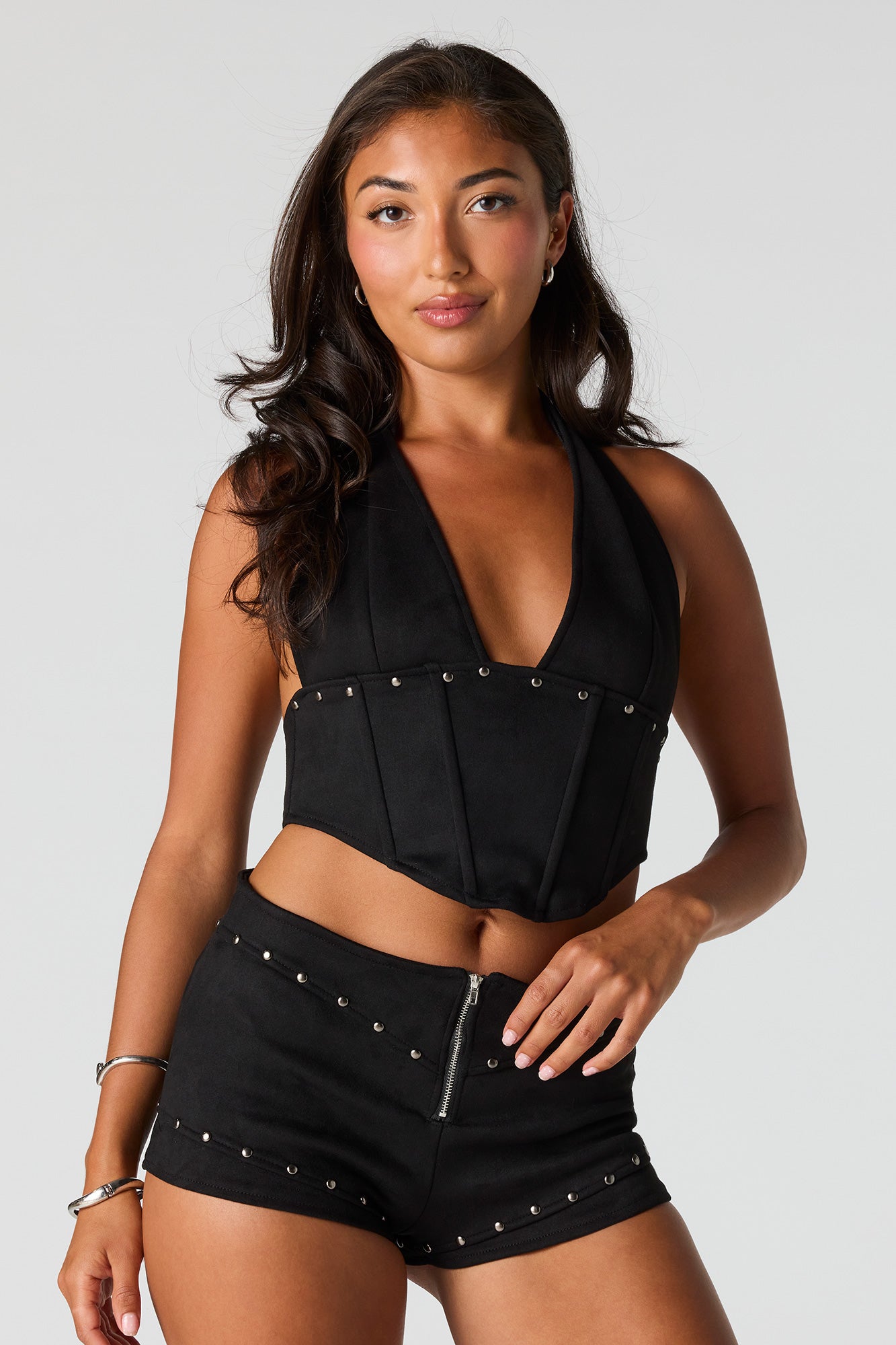 Suede Studded Halter Tank
