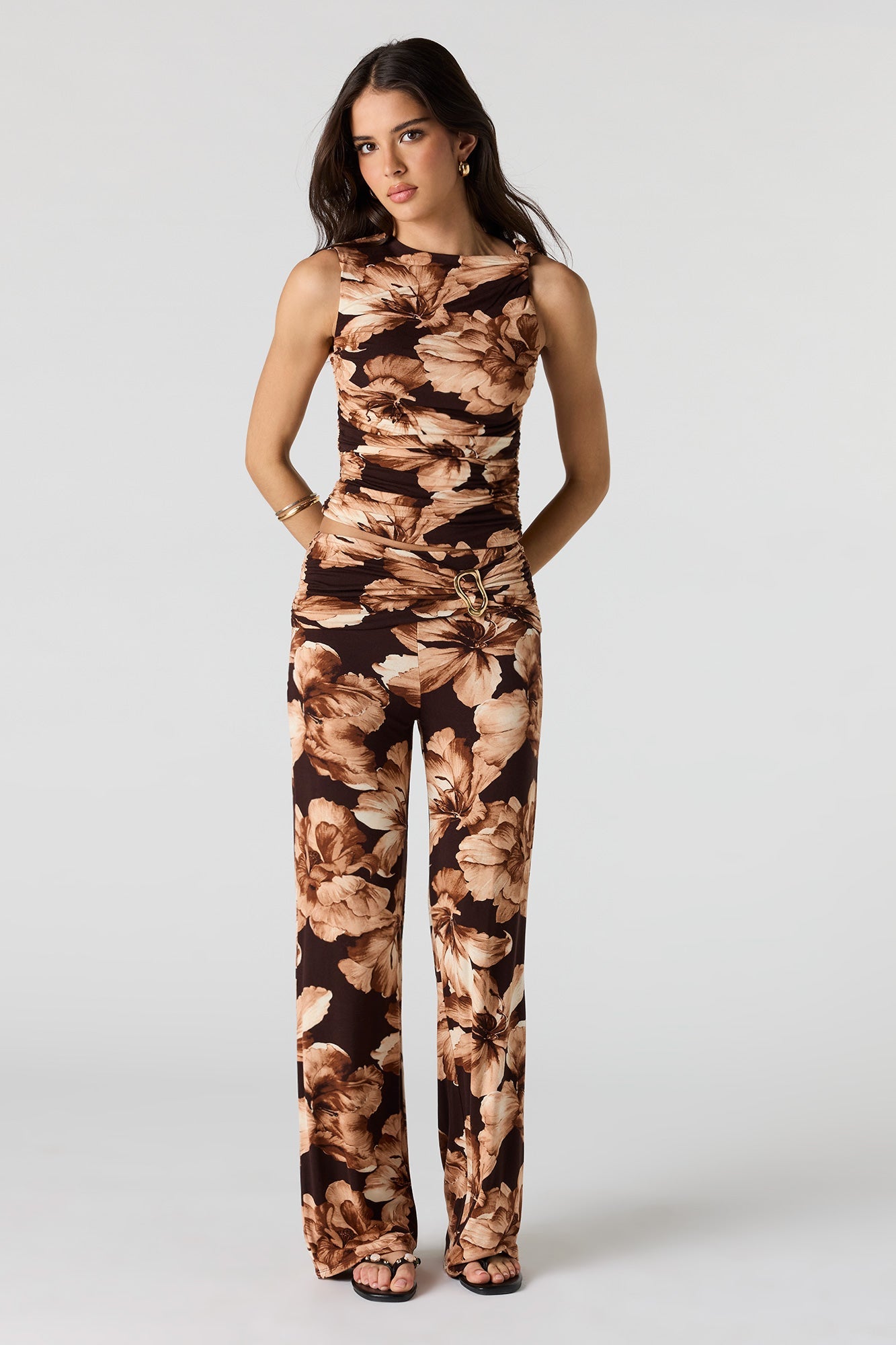 Ruched Waist Wide Leg Pant