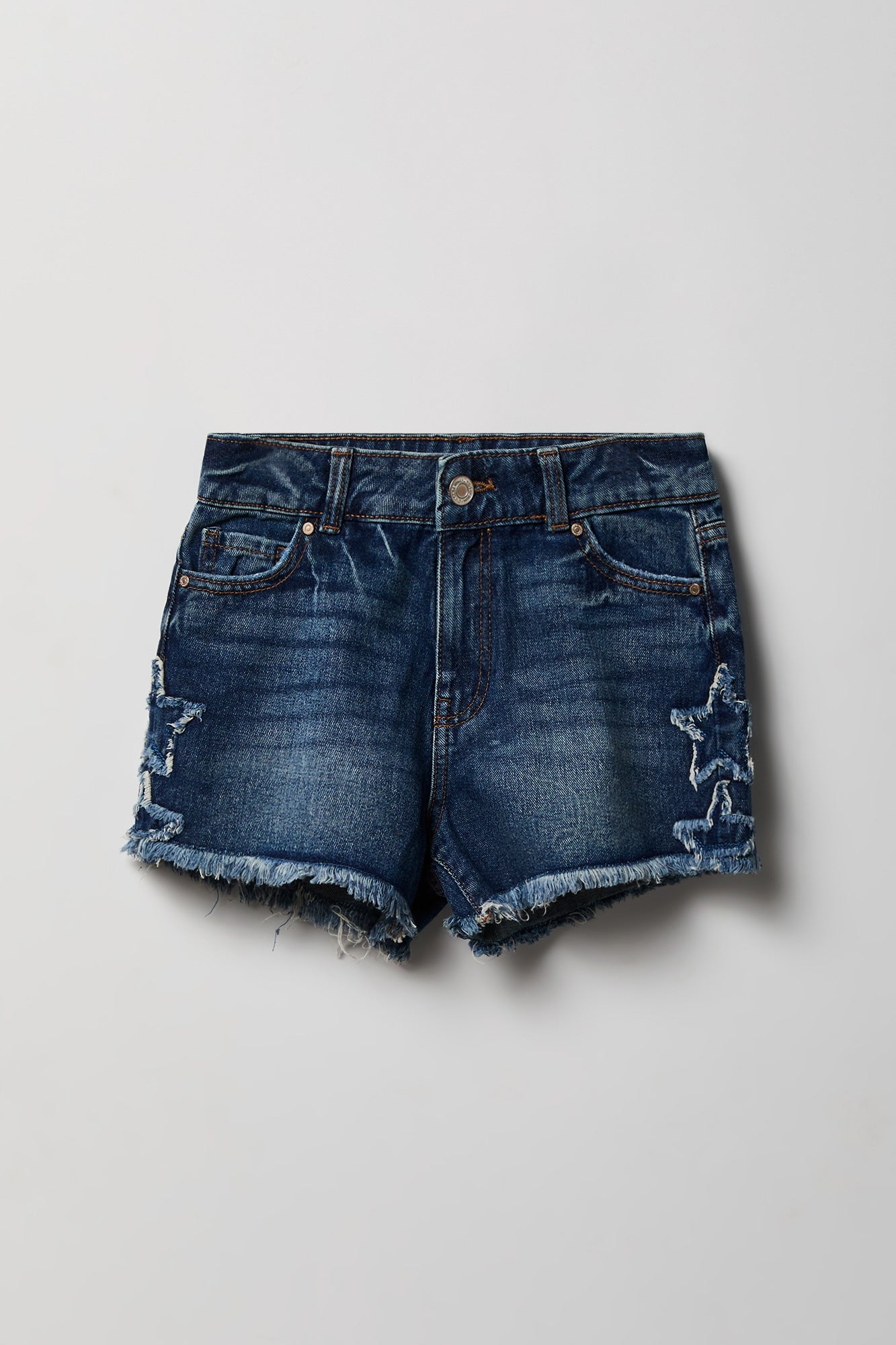 Girls Stitched High Rise Denim Short