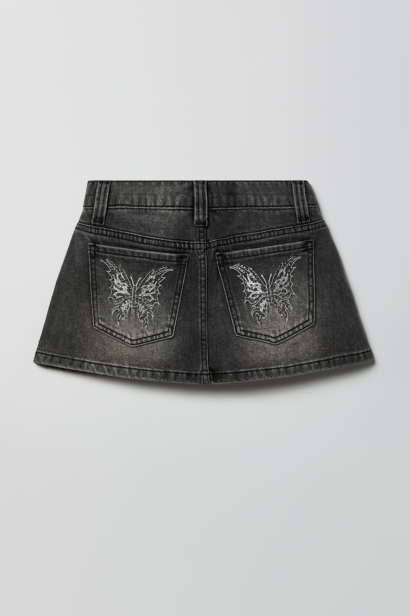 Girls Butterfly Embroidered Stretch Denim Skort