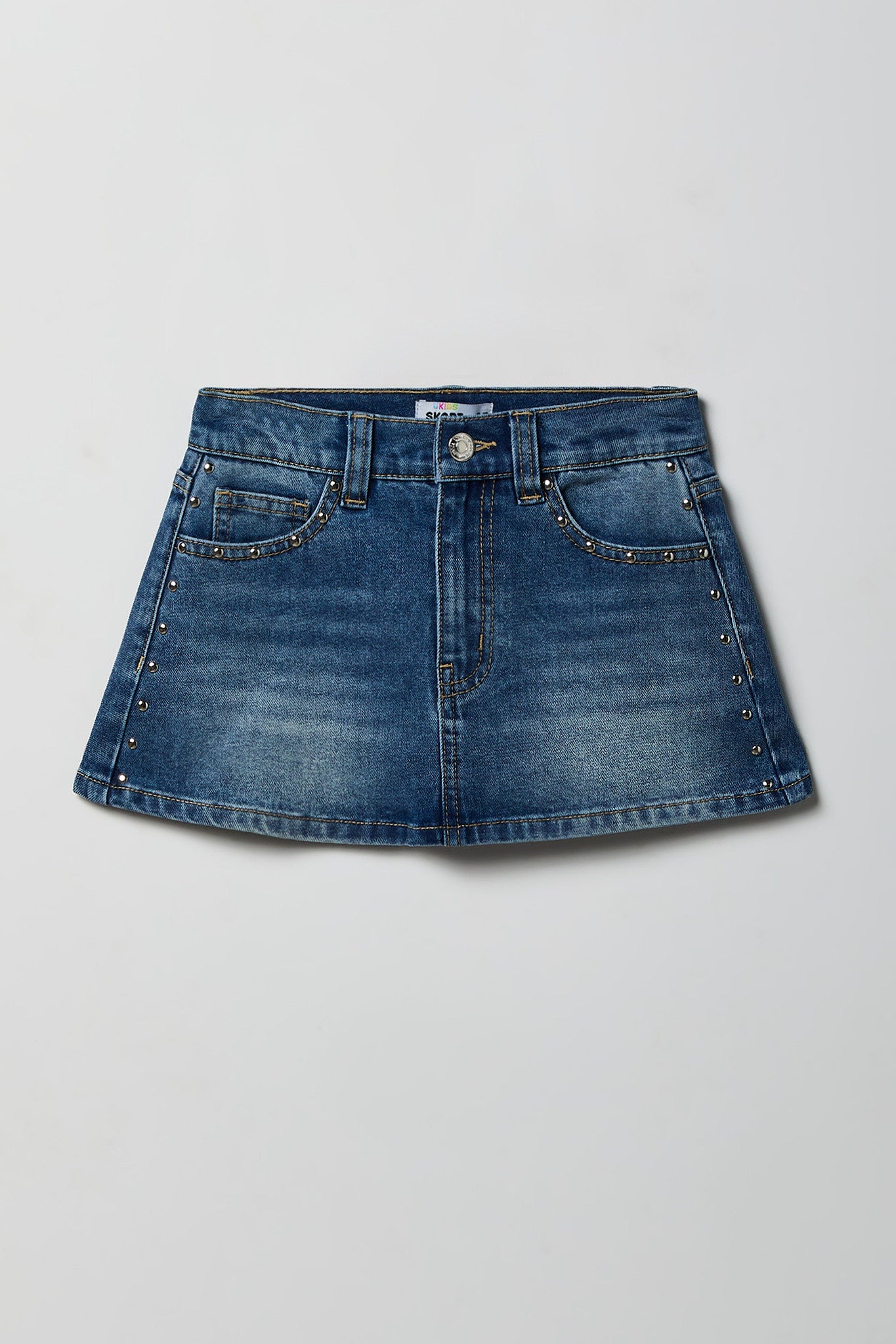 Girls Studded Stretch Denim Skort