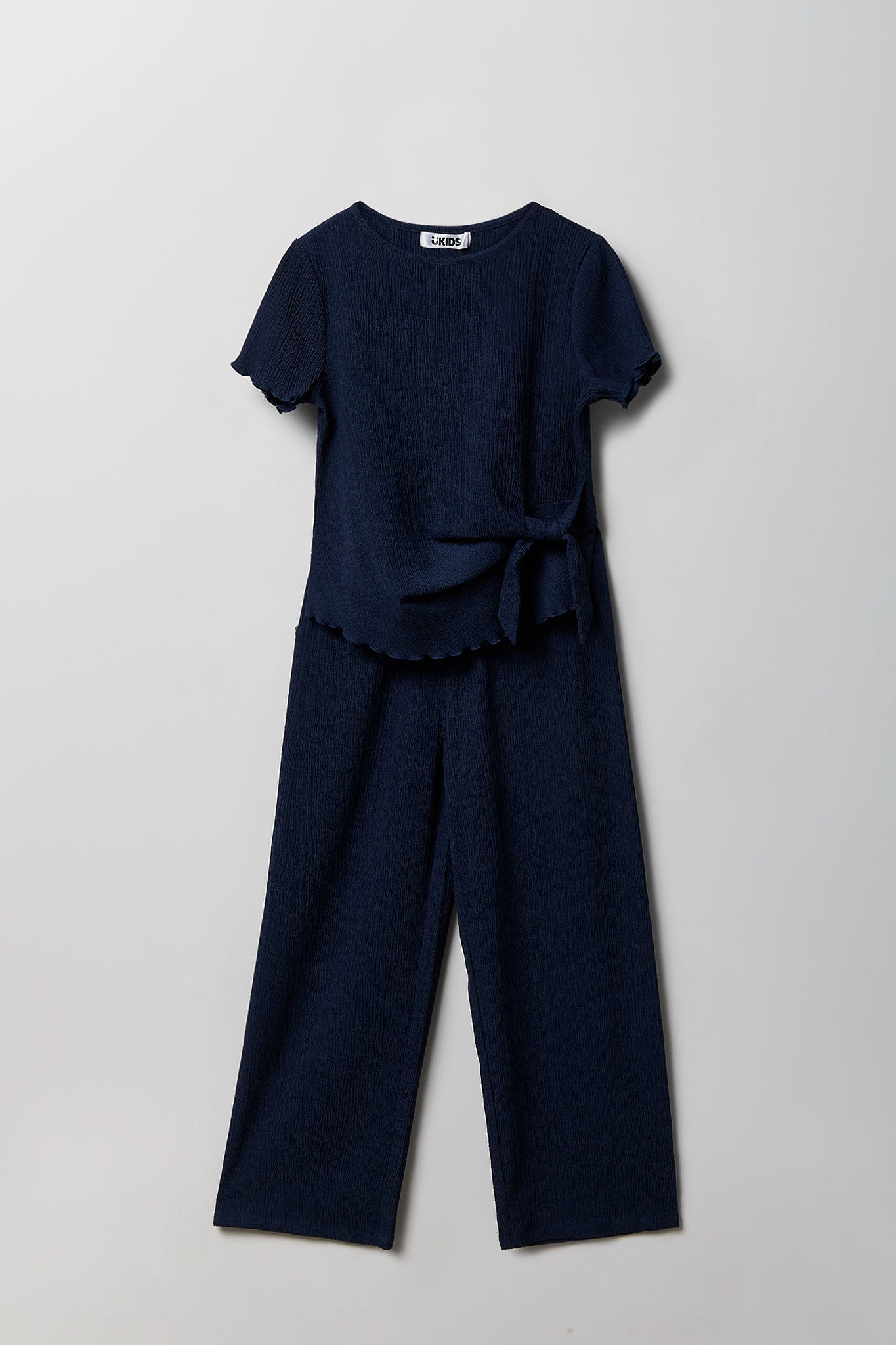 Girls Textured Side Tie Top & Pant Set