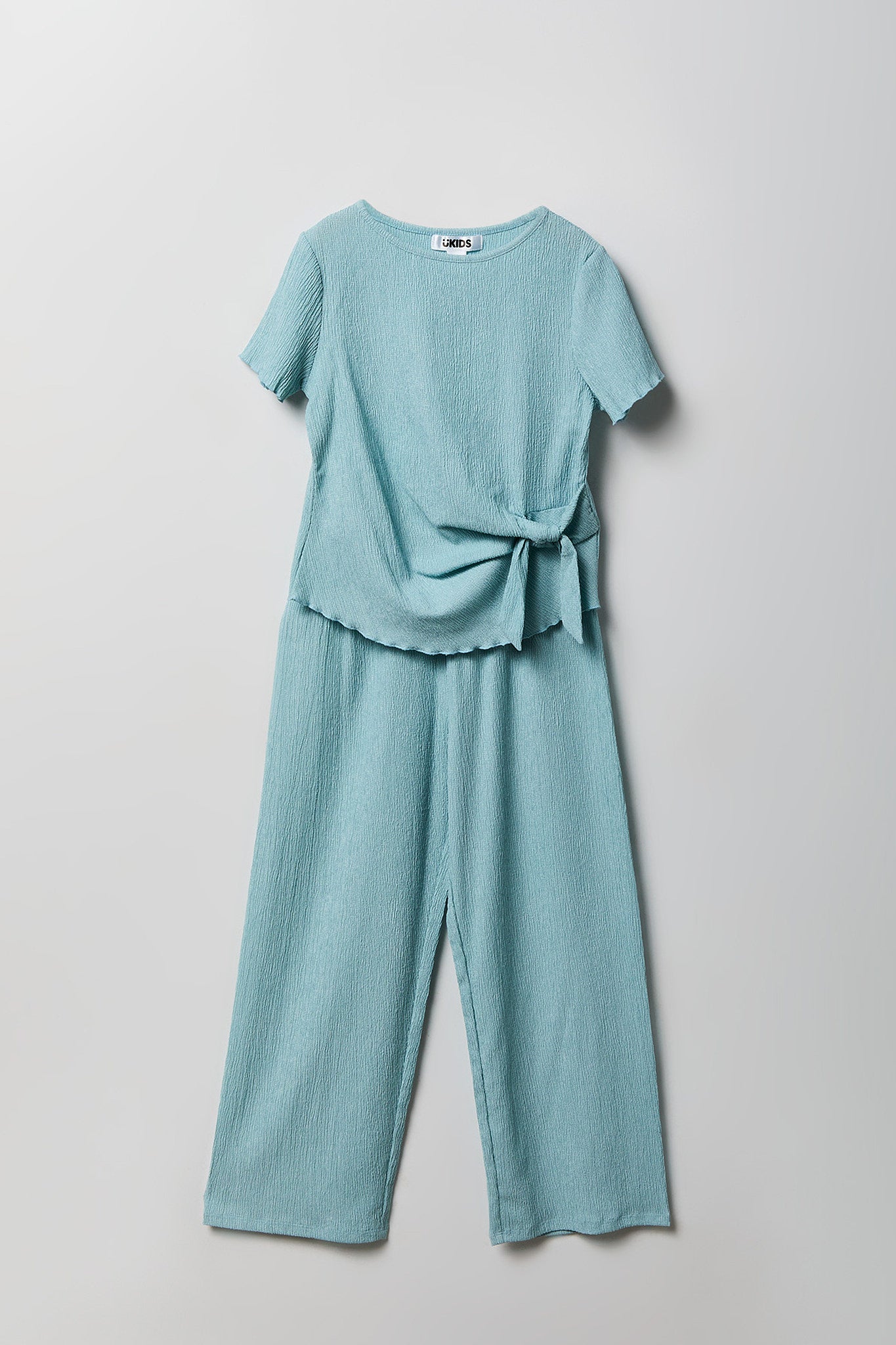 Girls Textured Side Tie Top & Pant Set