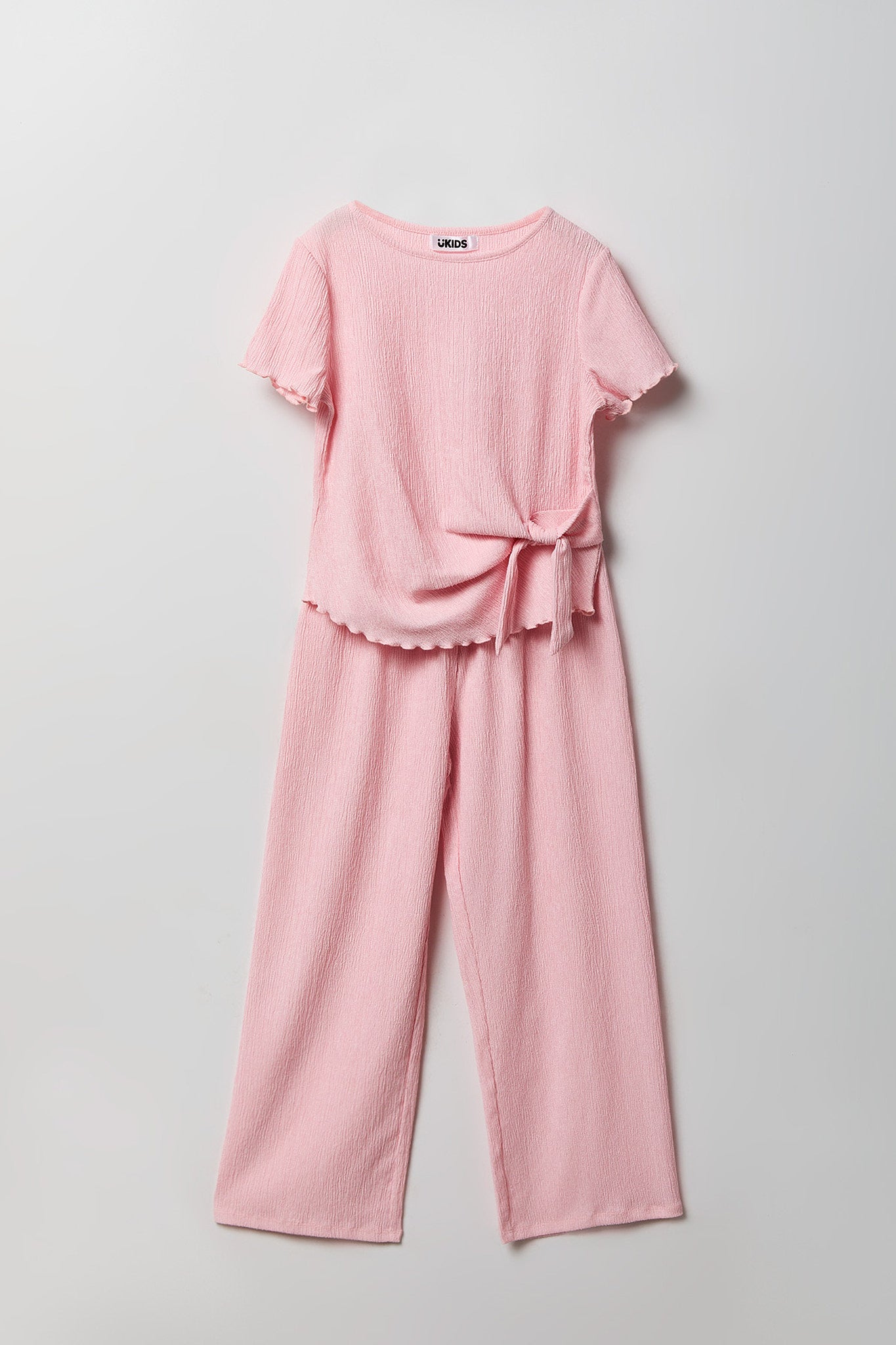 Girls Textured Side Tie Top & Pant Set