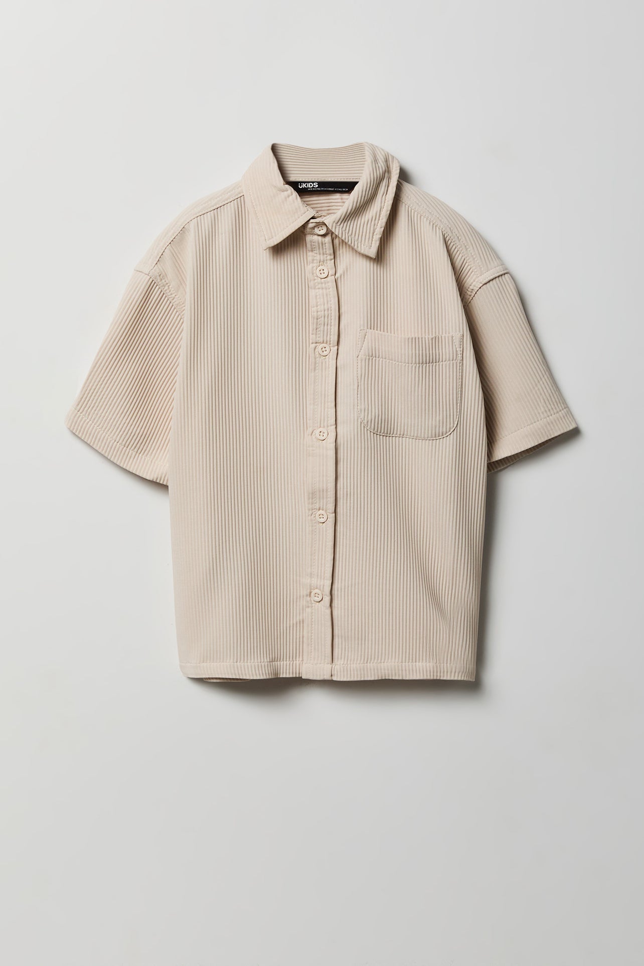 Boys Textured Button-Up Collared Boxy Top