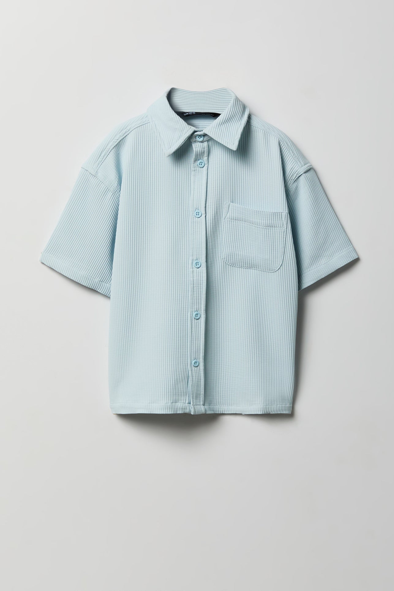 Boys Textured Button-Up Collared Boxy Top