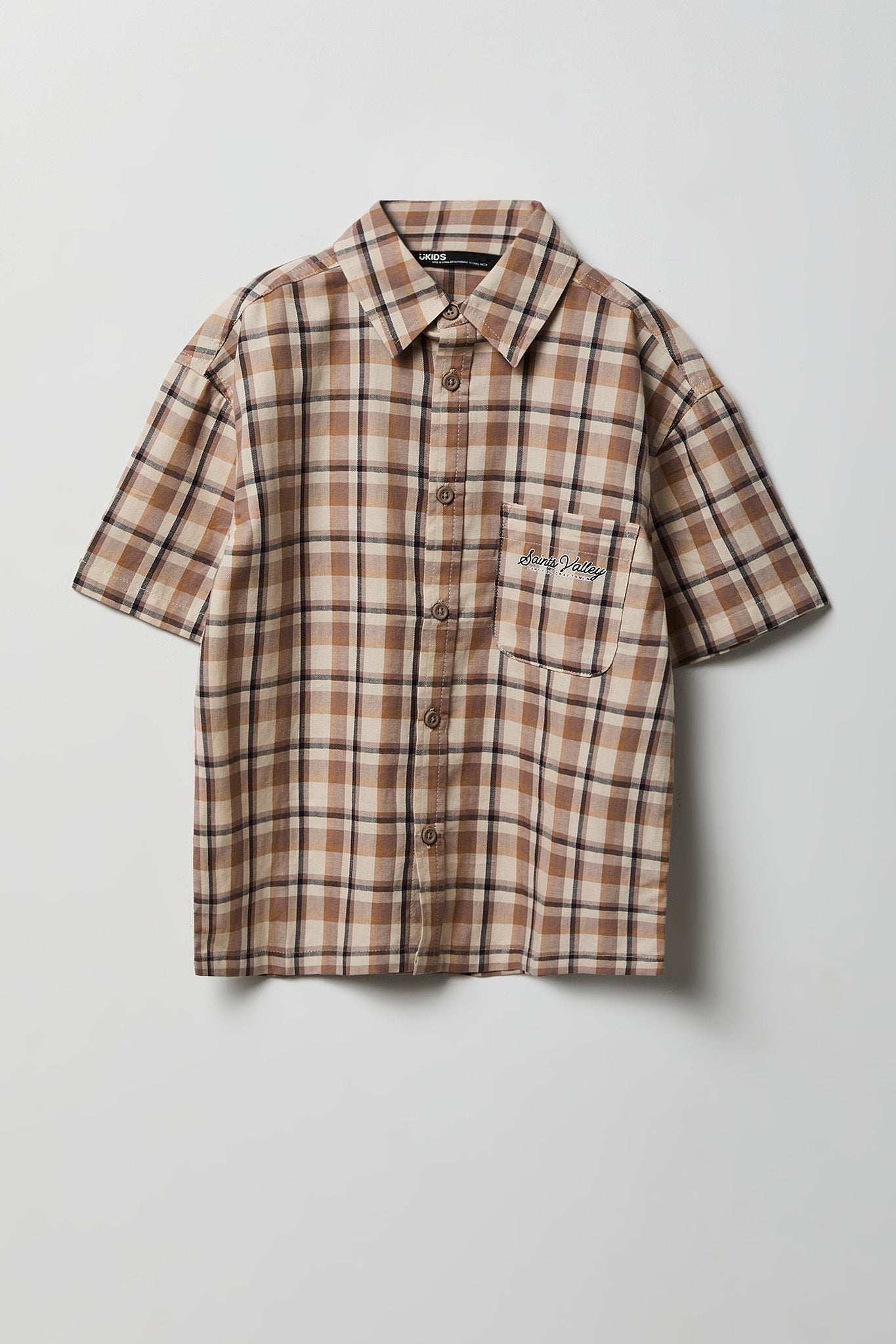 Boys Poplin Plaid Graphic Collared Boxy Top