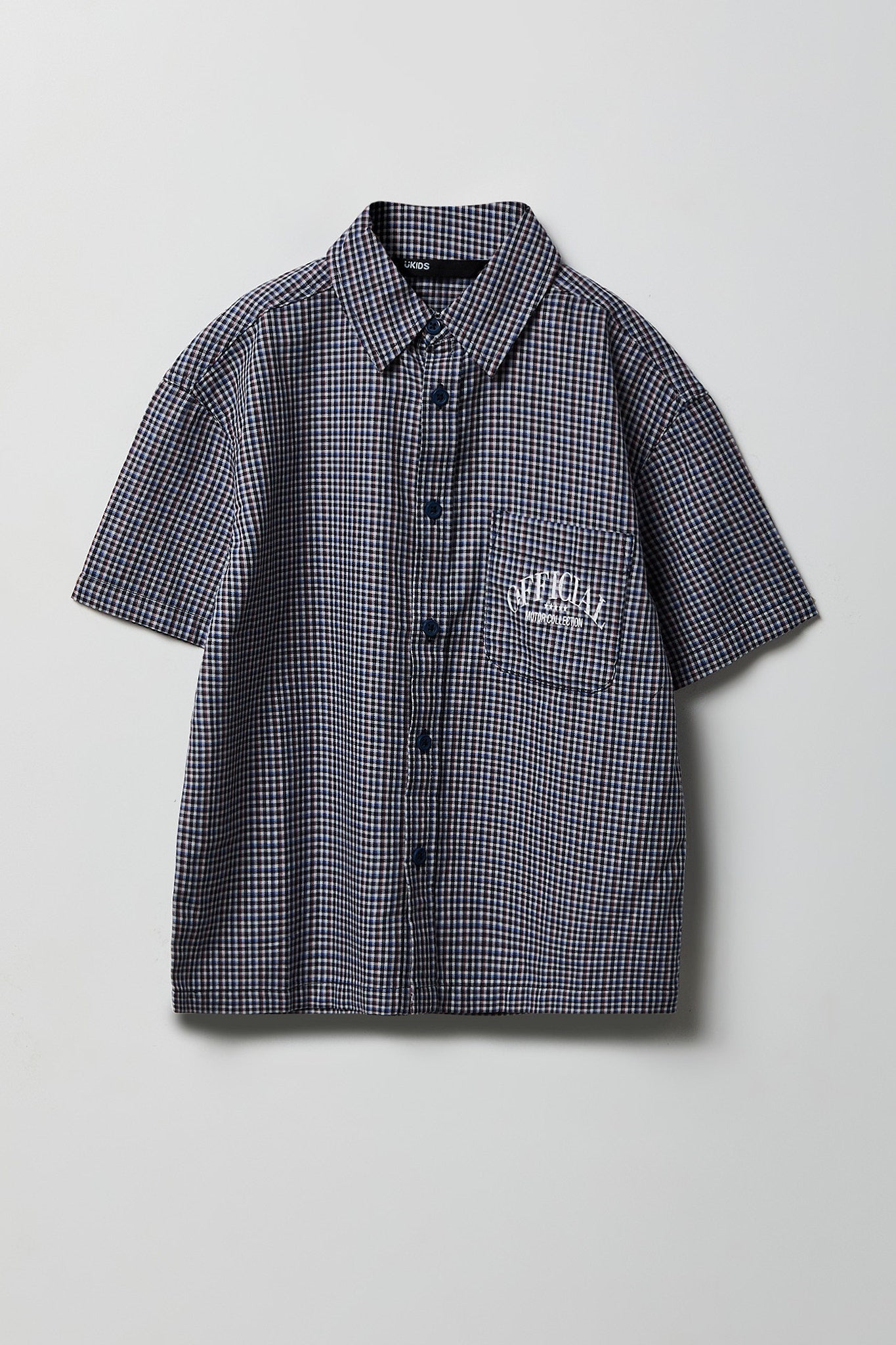 Boys Poplin Plaid Graphic Collared Boxy Top