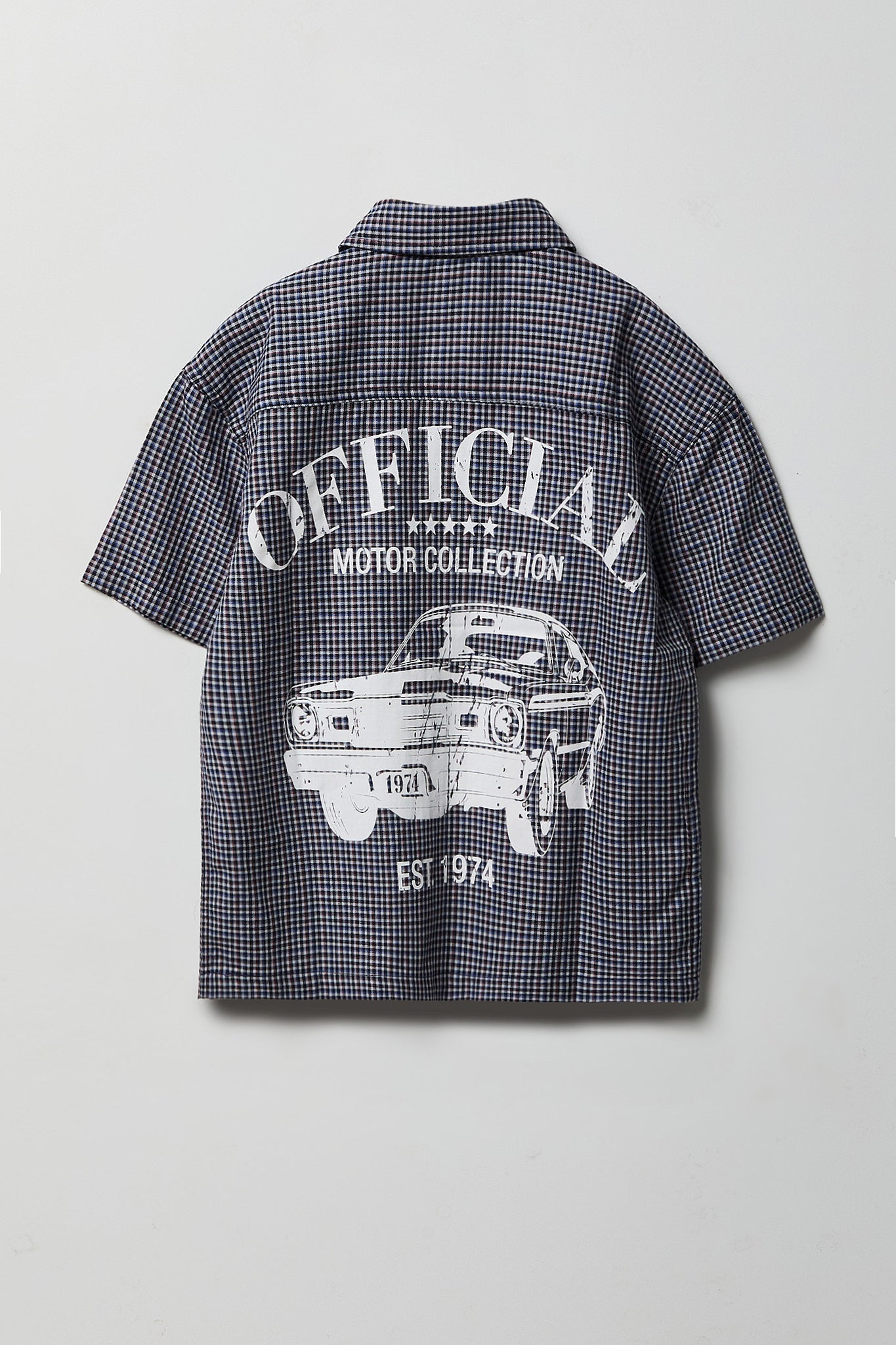 Boys Poplin Plaid Graphic Collared Boxy Top