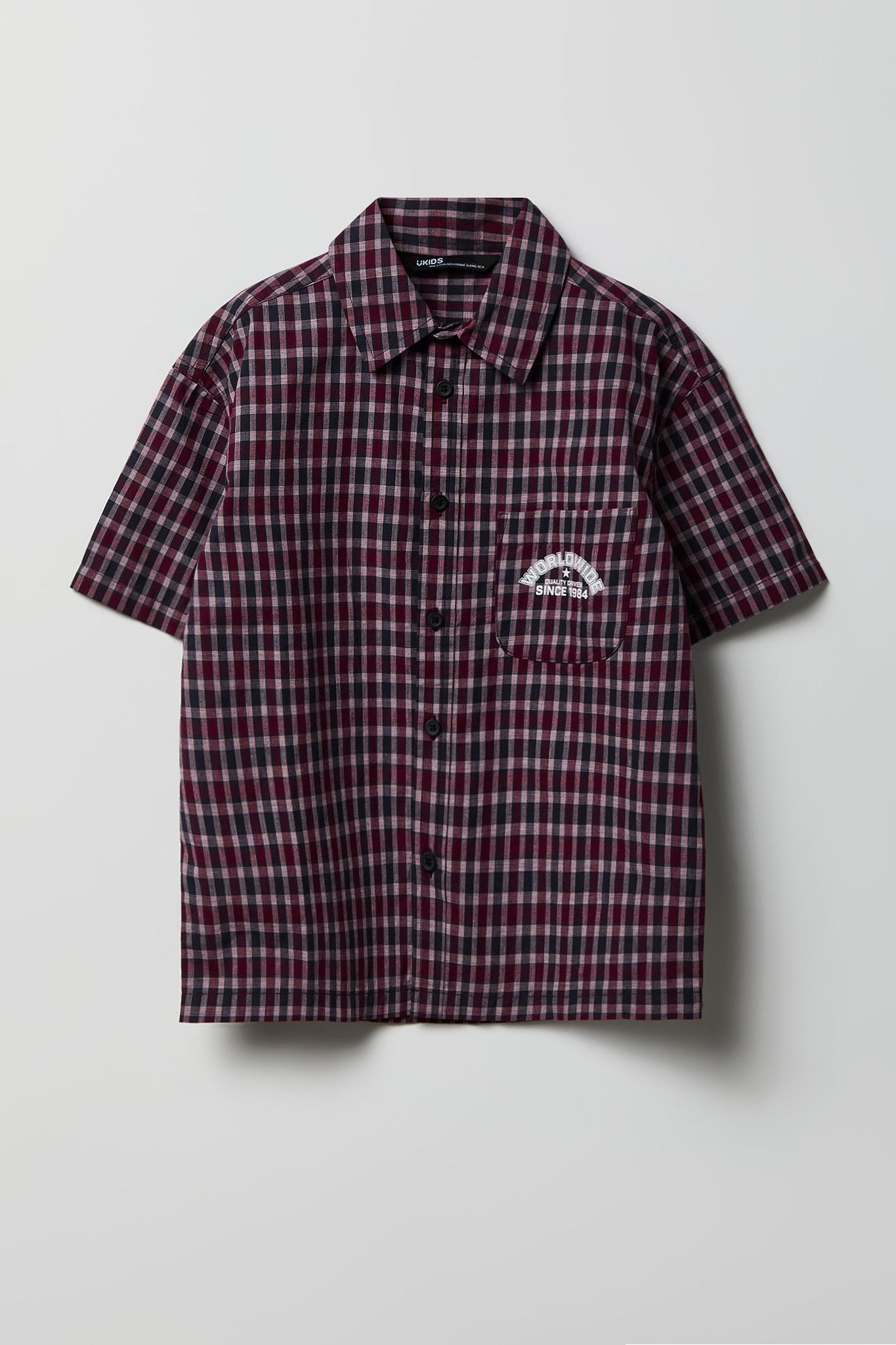 Boys Poplin Plaid Graphic Collared Boxy Top