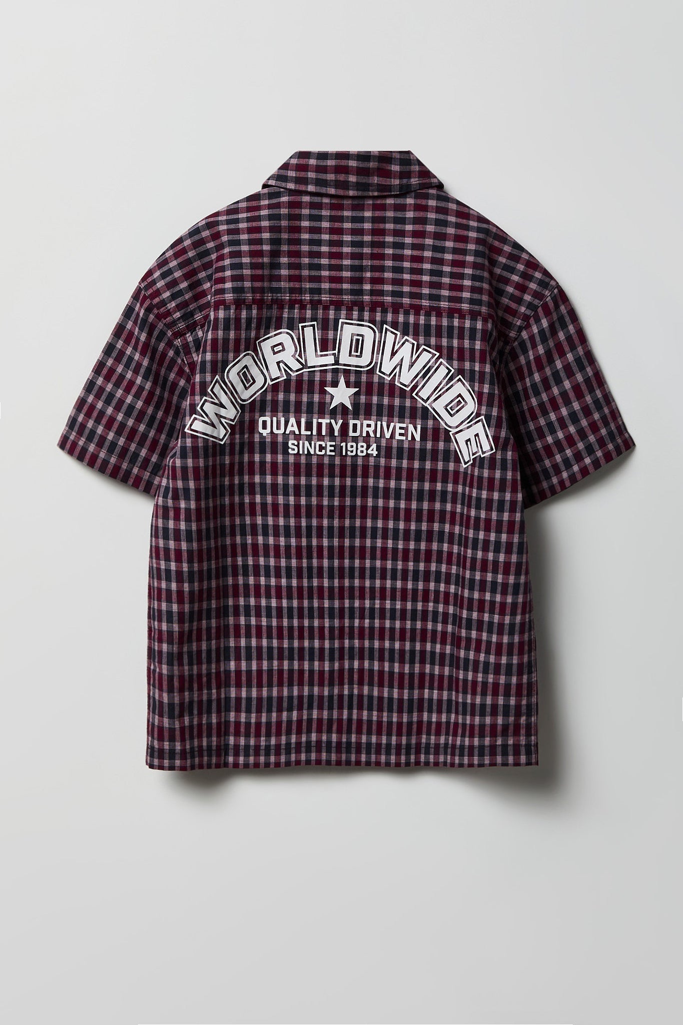 Boys Poplin Plaid Graphic Collared Boxy Top