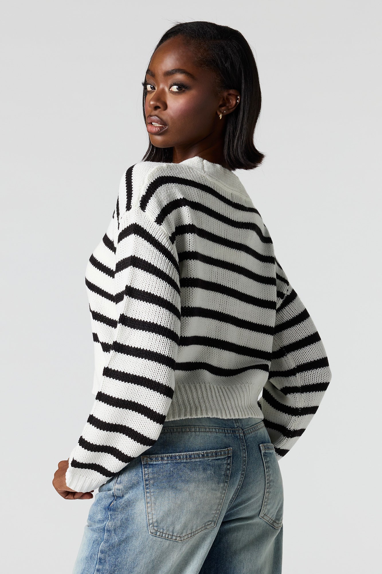 Striped Knit Button-Up Cardigan