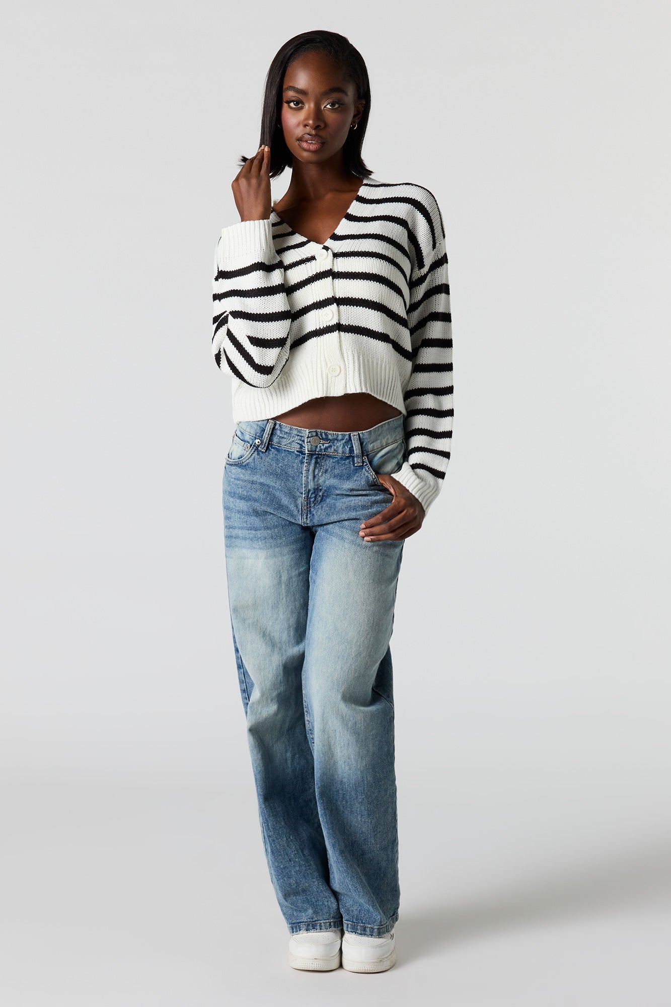 Striped Knit Button-Up Cardigan