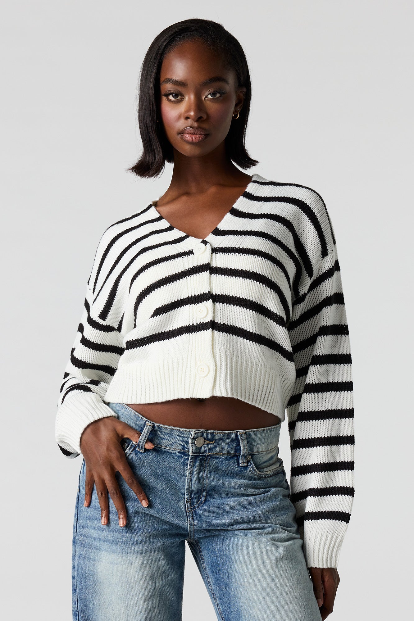 Striped Knit Button-Up Cardigan