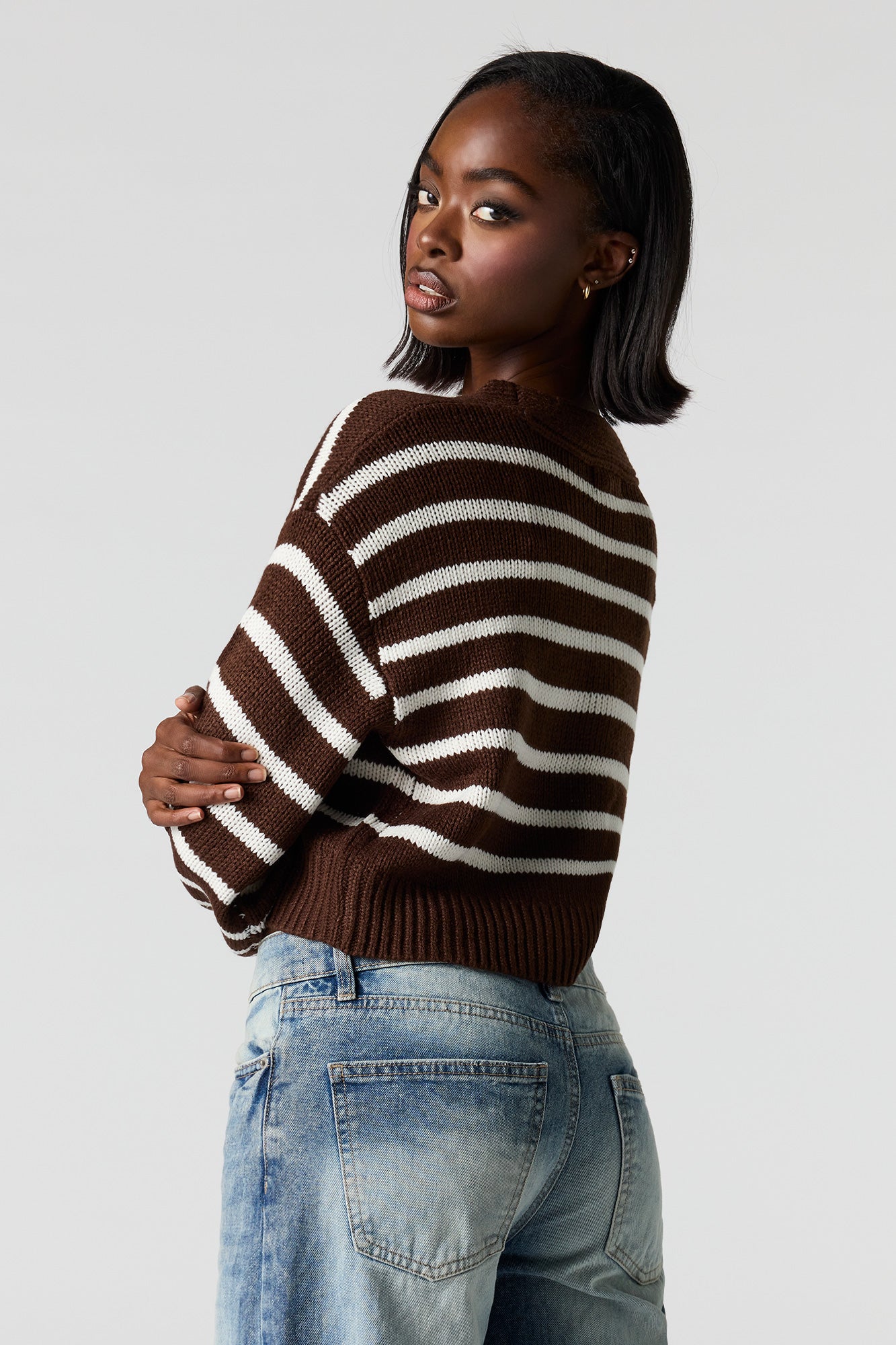 Striped Knit Button-Up Cardigan