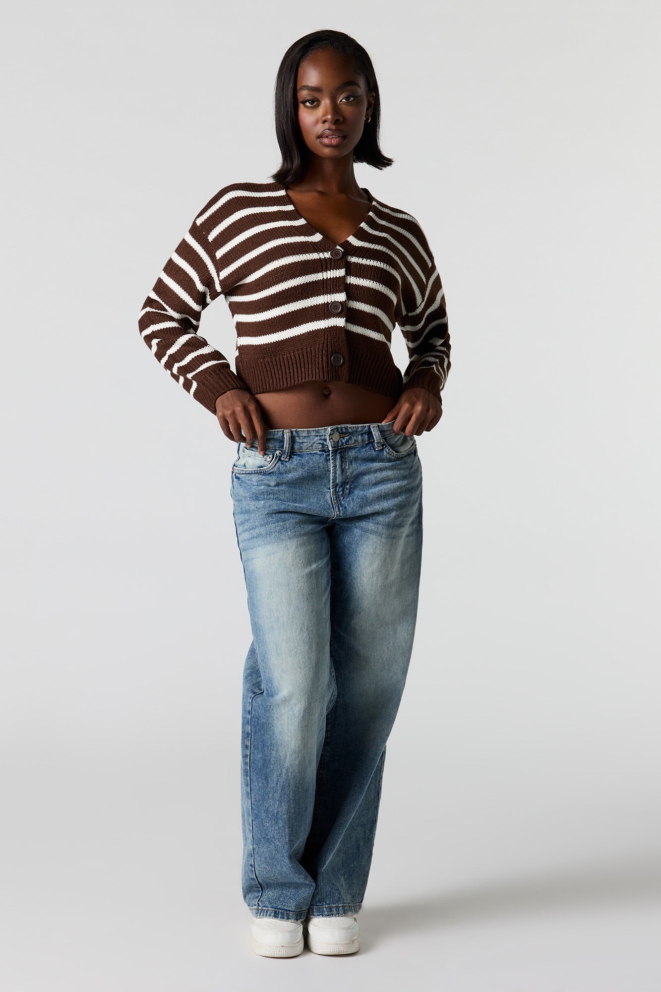 Striped Knit Button-Up Cardigan