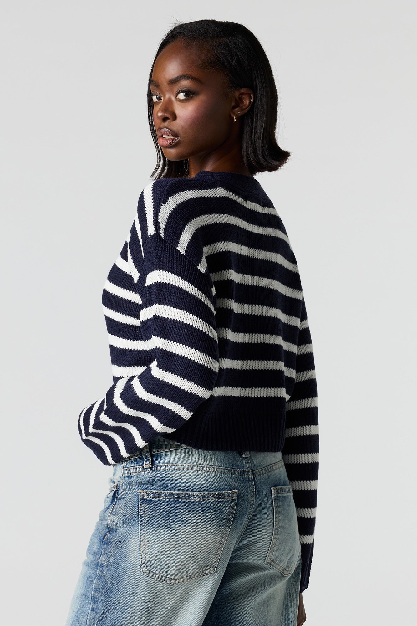 Striped Knit Button-Up Cardigan