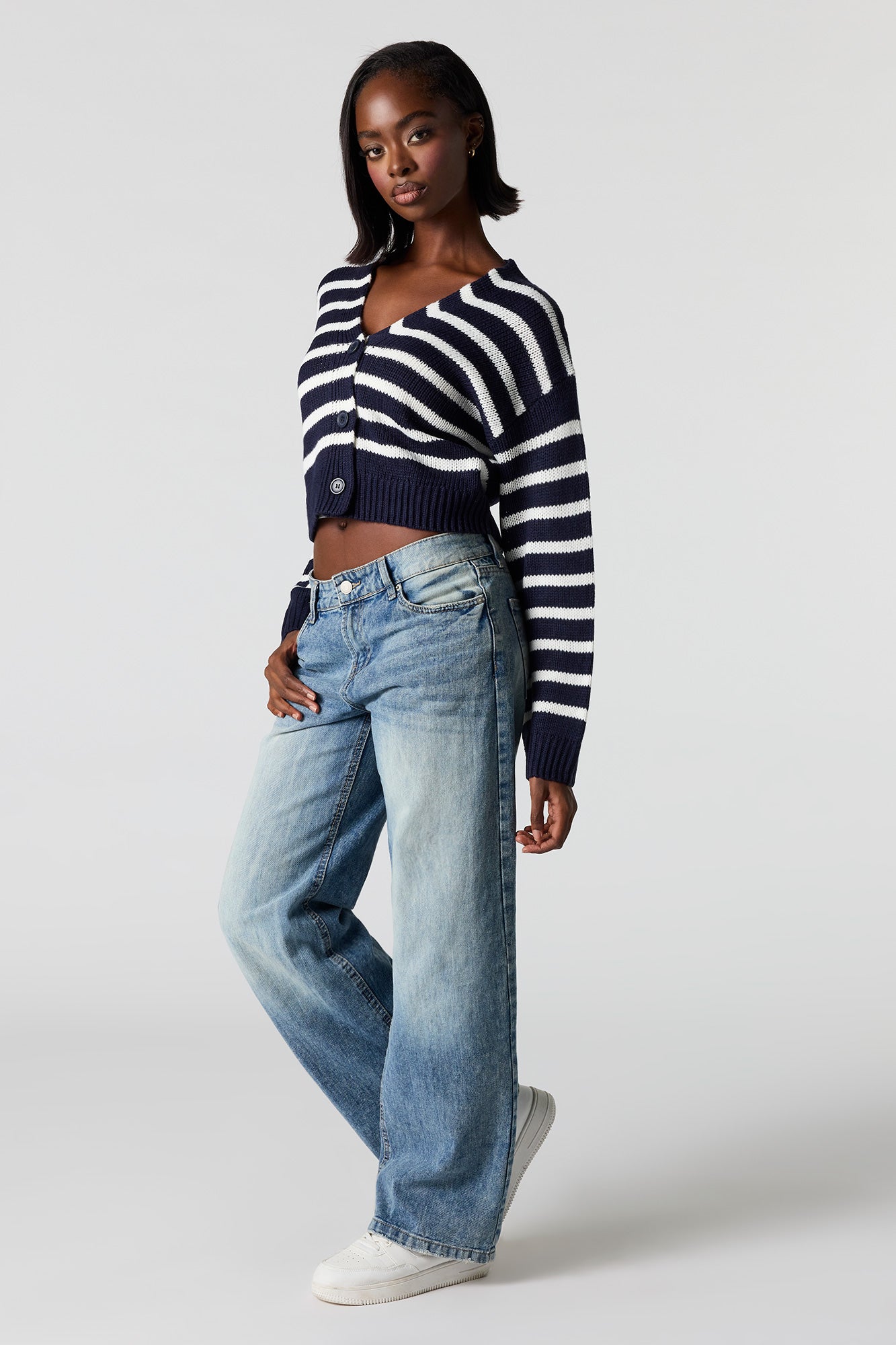 Striped Knit Button-Up Cardigan