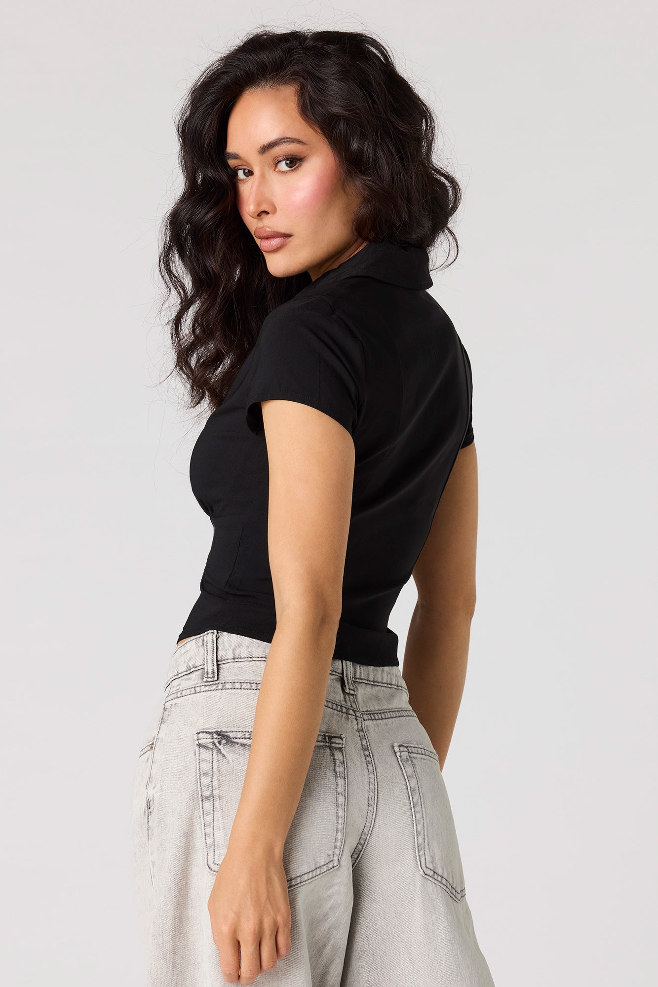 Zip-Up Collared Fitted Top