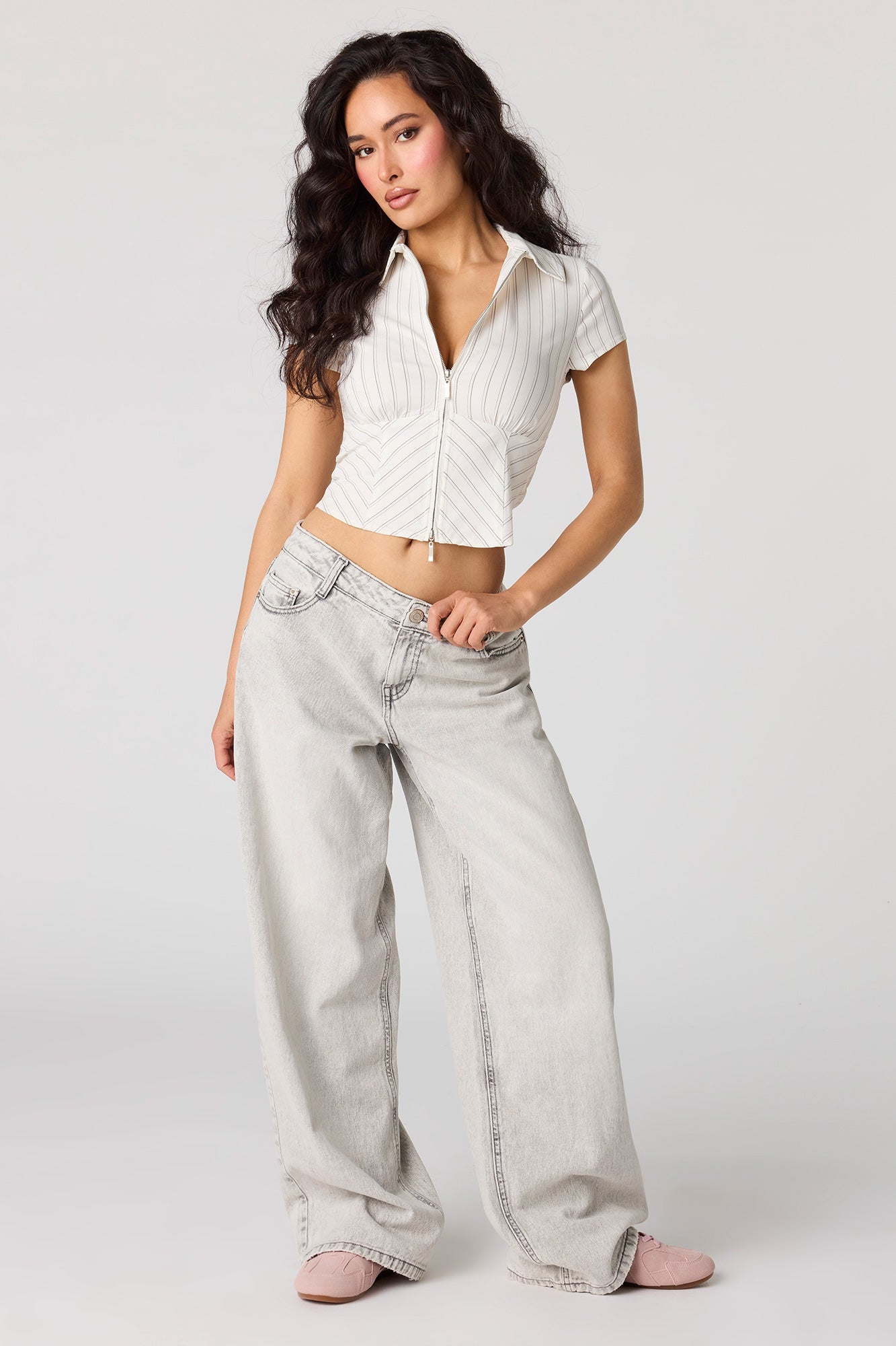 Zip-Up Collared Fitted Top