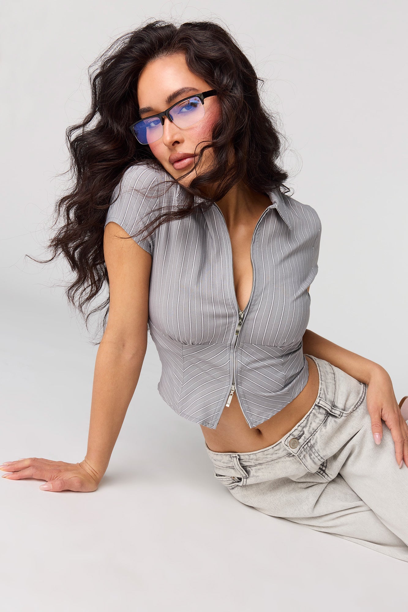 Zip-Up Collared Fitted Top