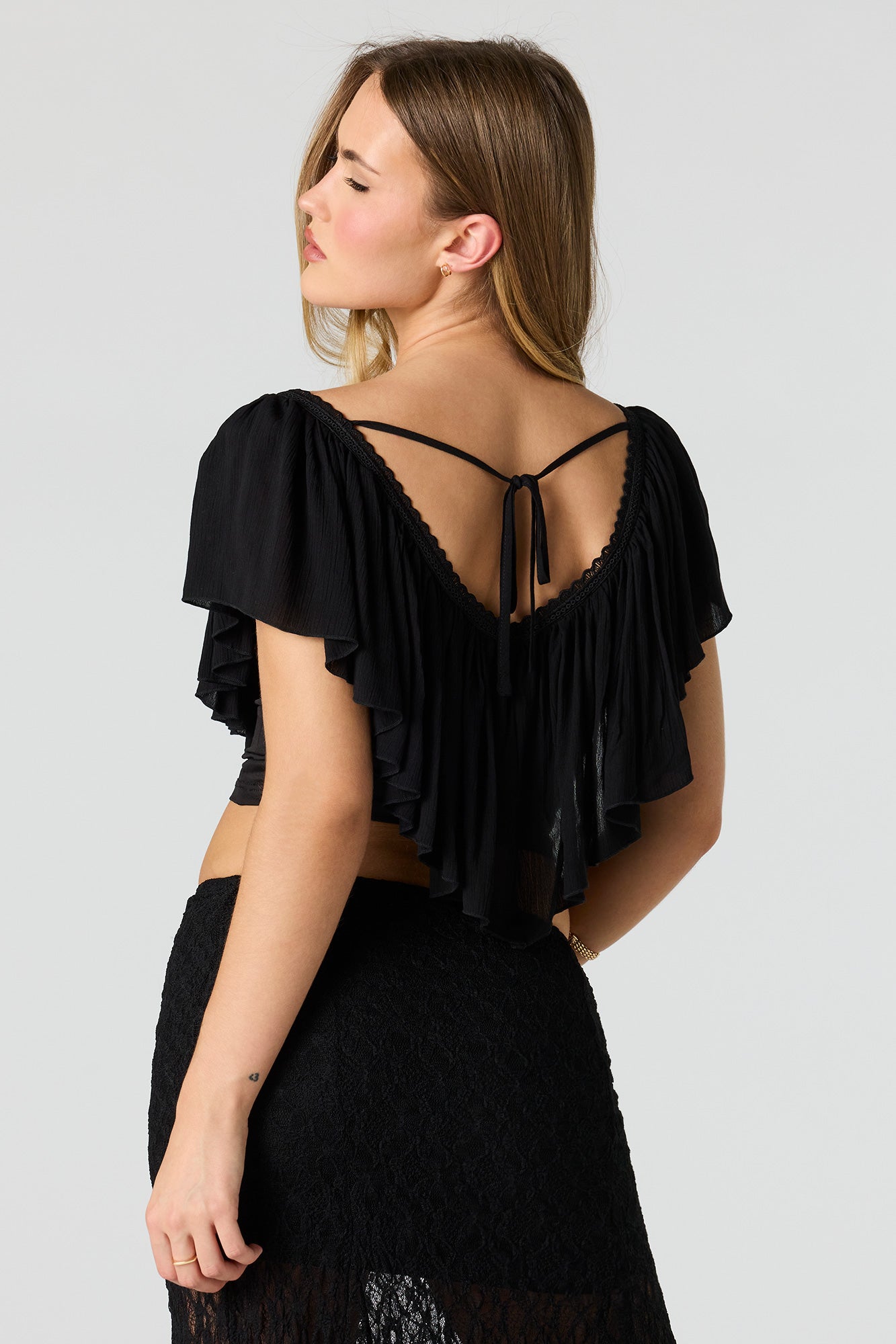 Ruffle V-Neck Crop Top
