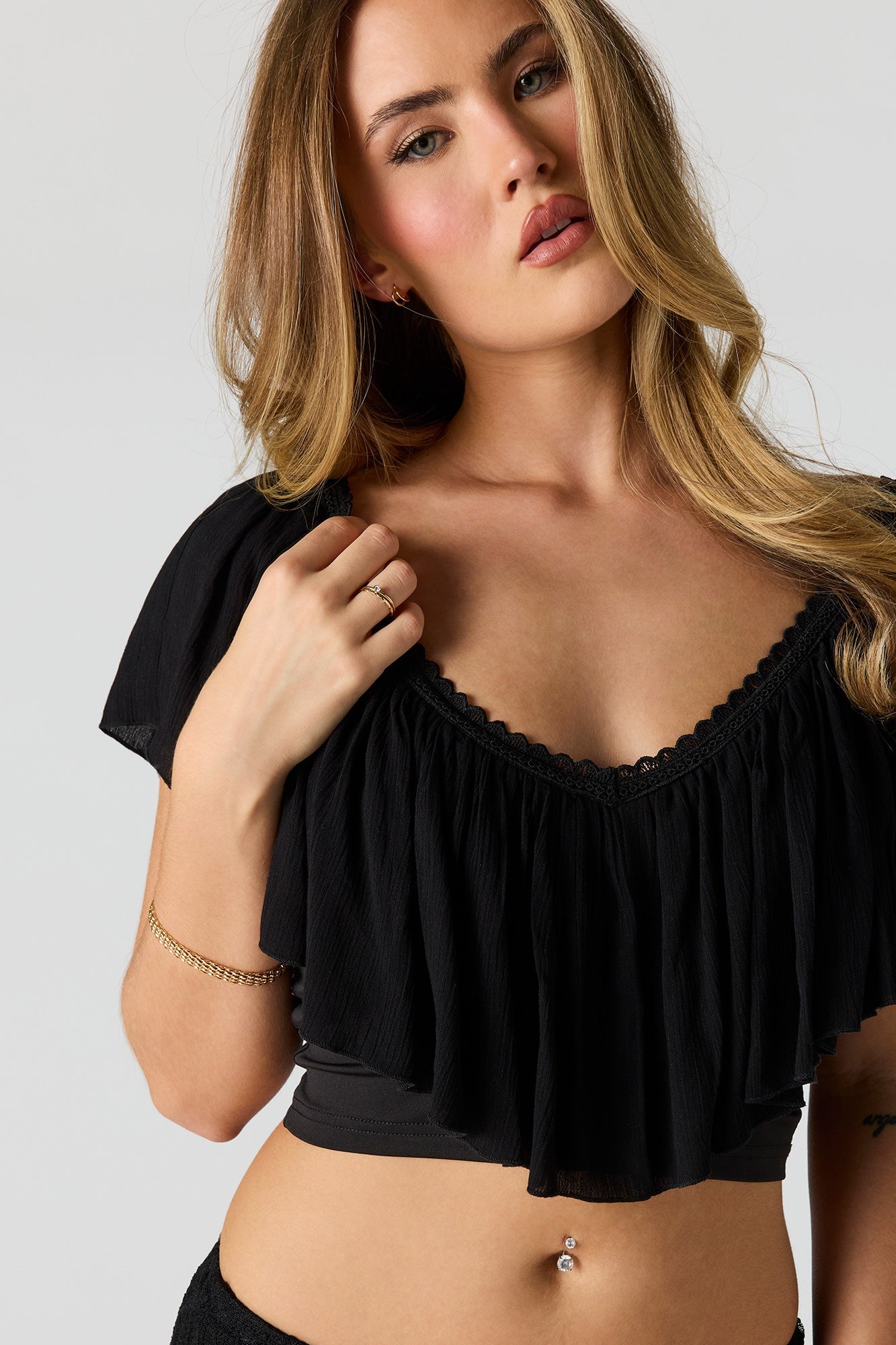 Ruffle V-Neck Crop Top