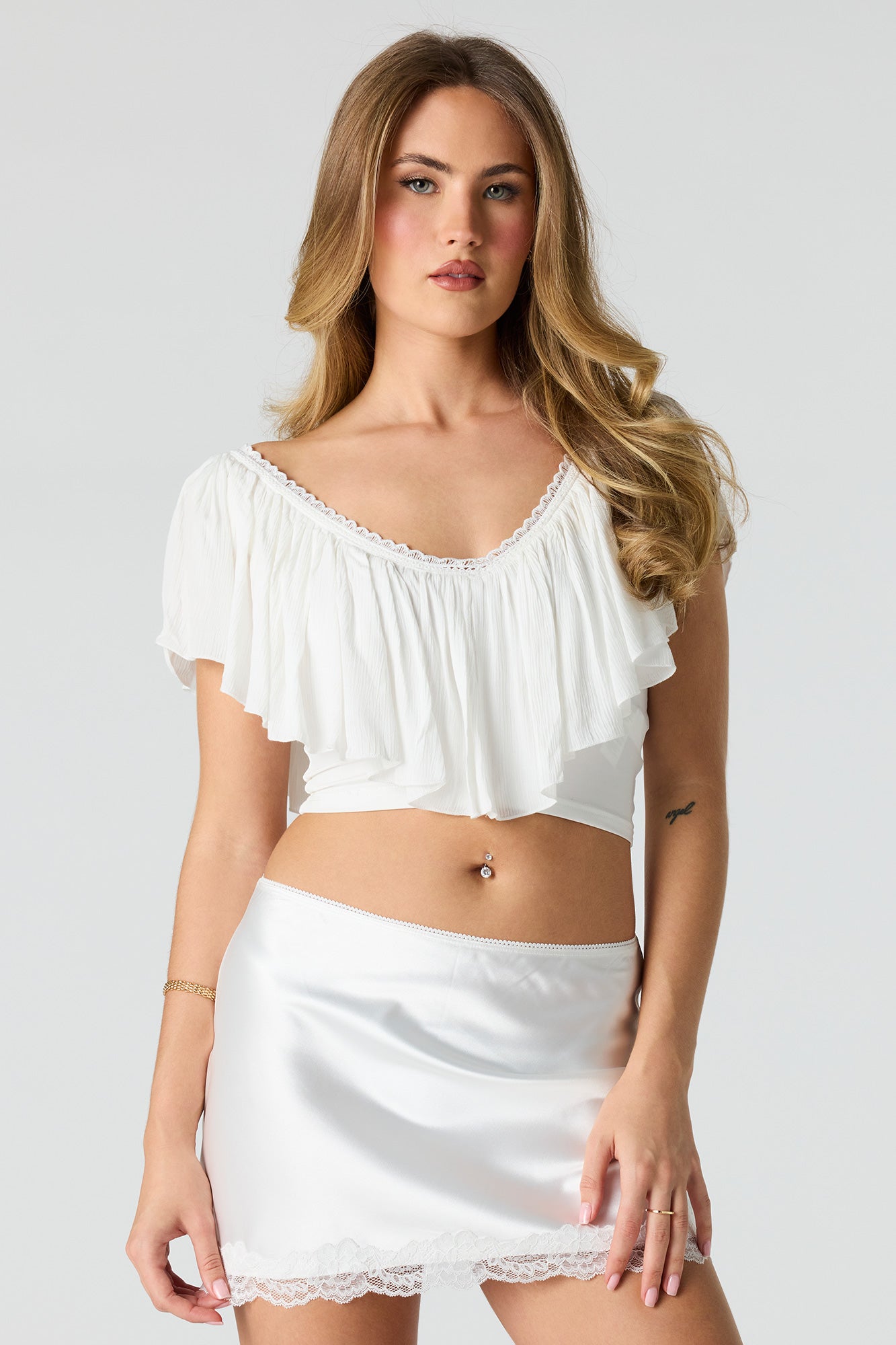 Ruffle V-Neck Crop Top