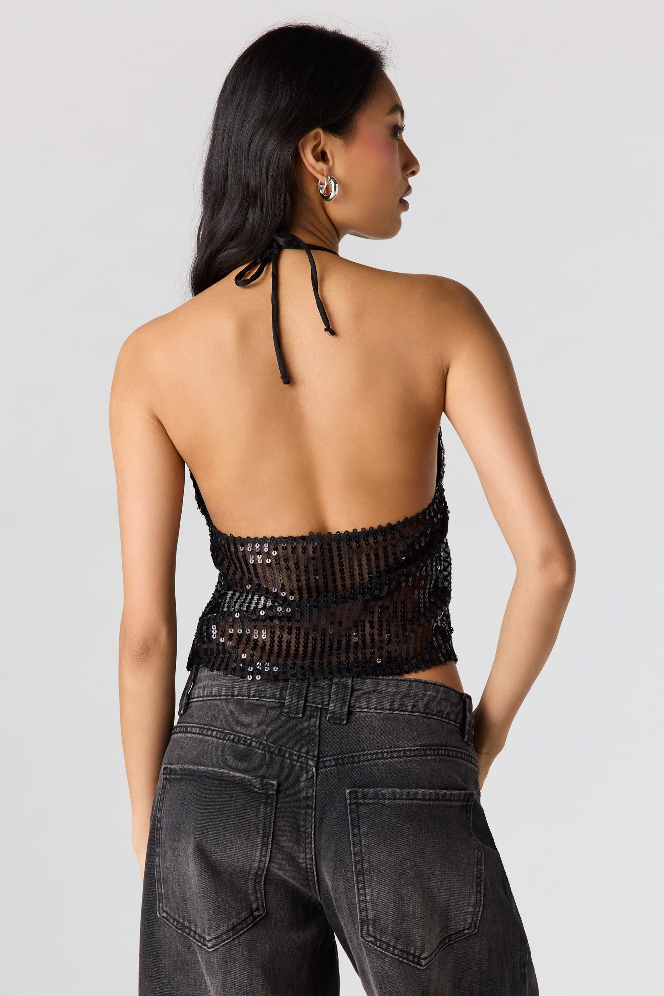 Sequin Babydoll Halter Top