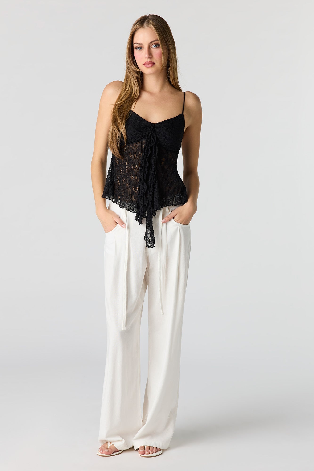 Lace Tie Front Babydoll Tank