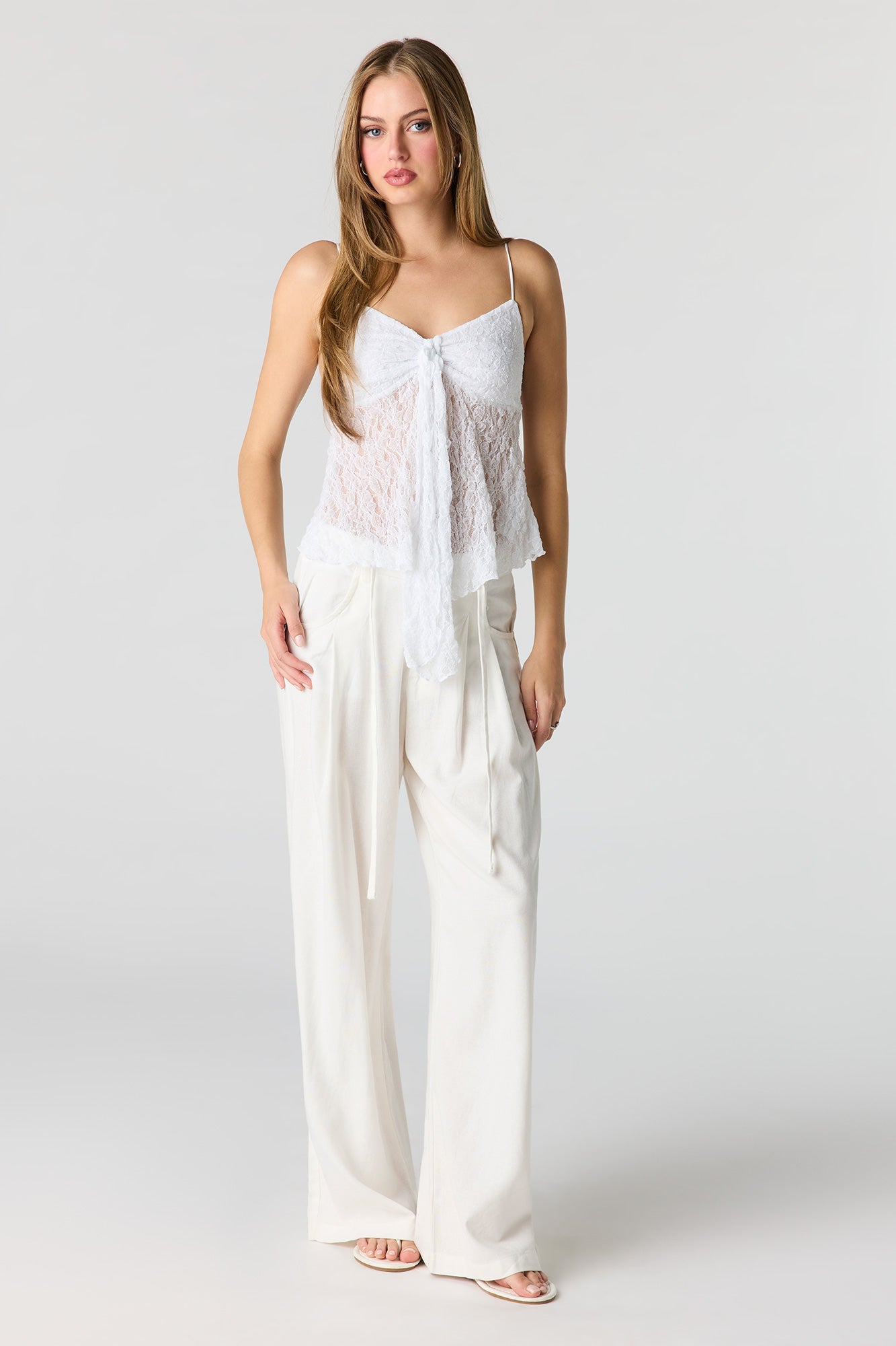 Lace Tie Front Babydoll Tank