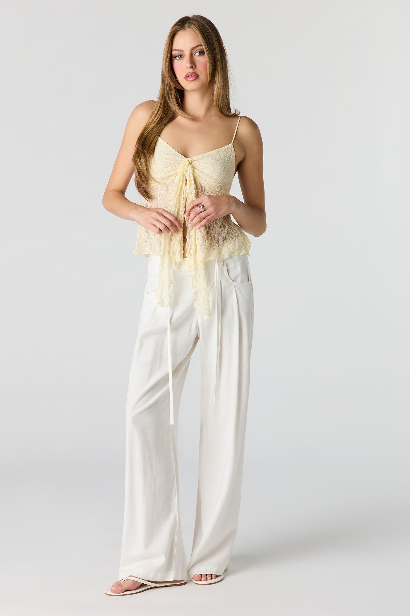 Lace Tie Front Babydoll Tank