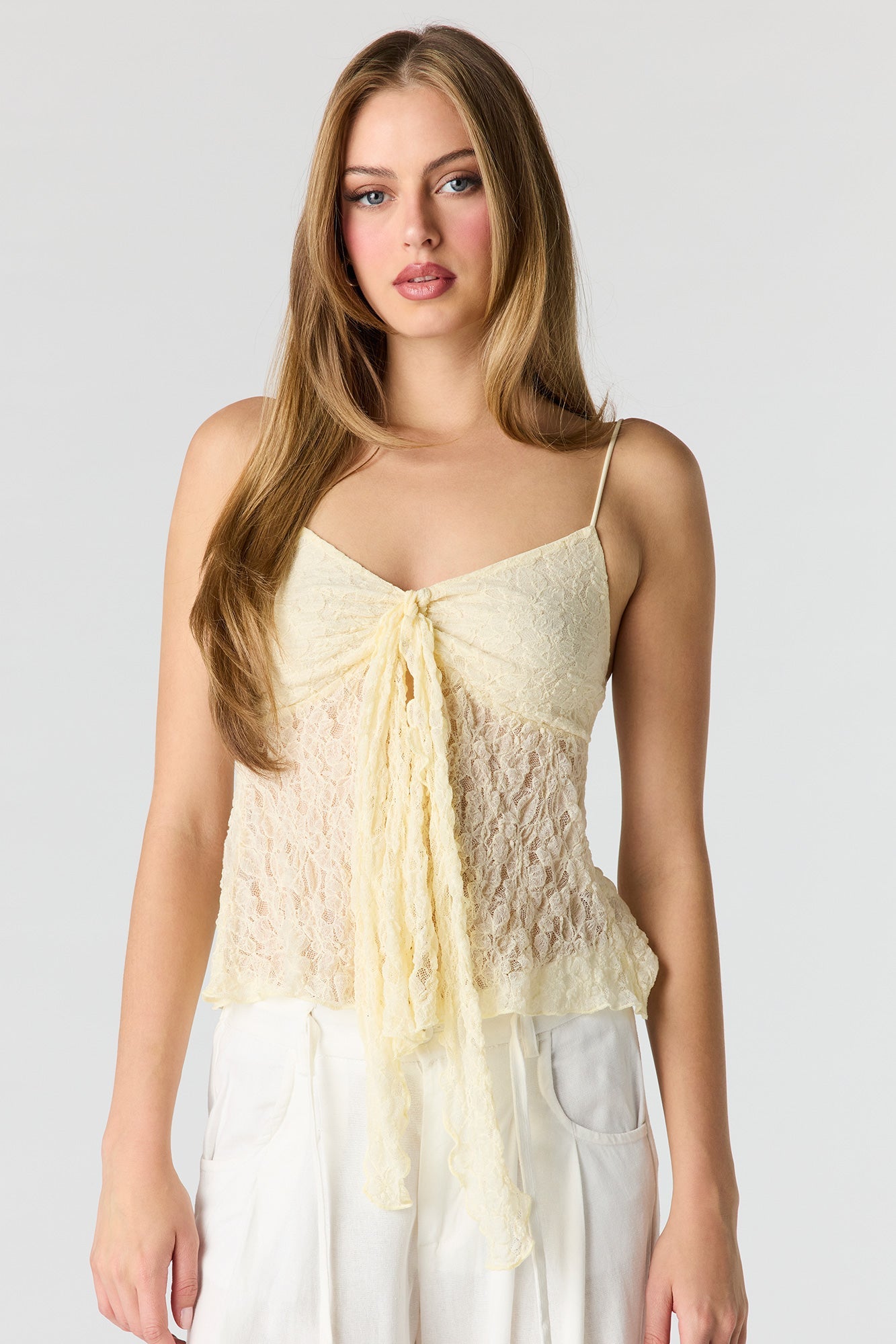 Lace Tie Front Babydoll Tank