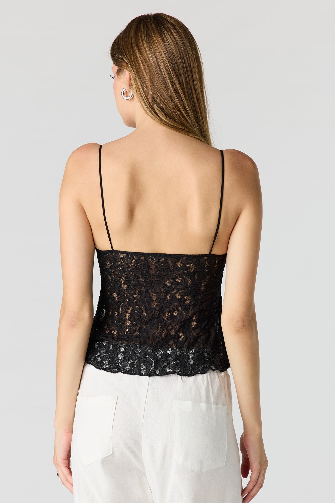 Lace Tie Front Babydoll Tank