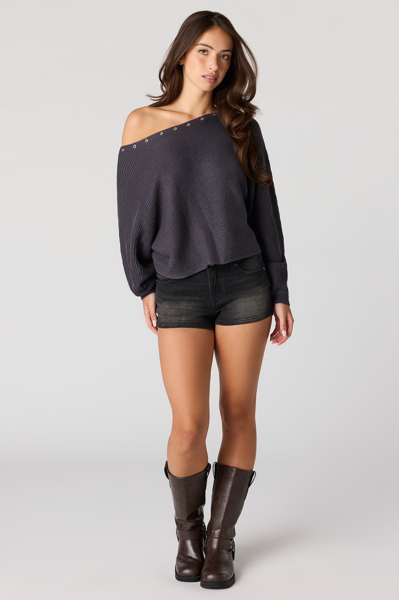 Eyelet Off-Shoulder Sweater