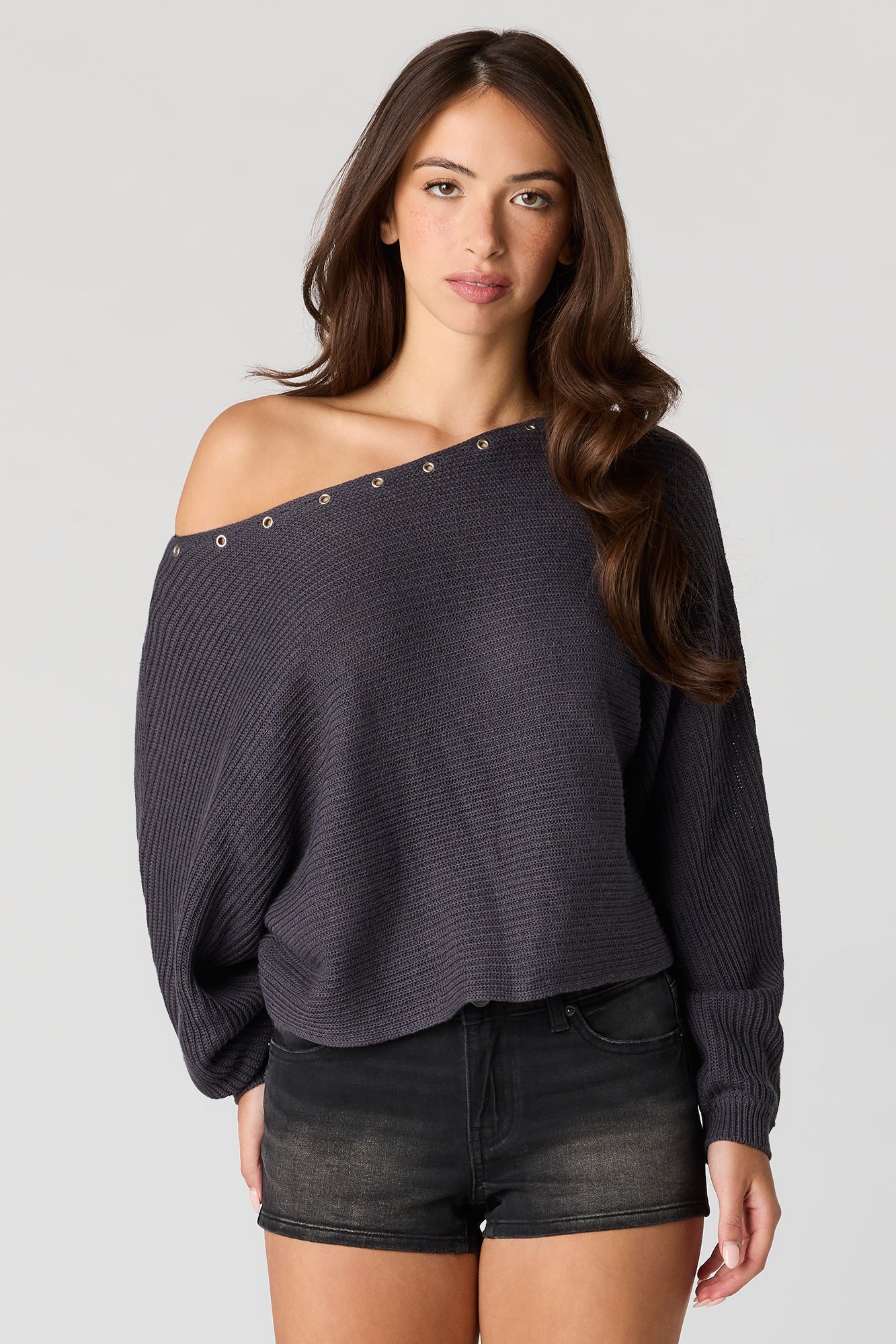 Eyelet Off-Shoulder Sweater