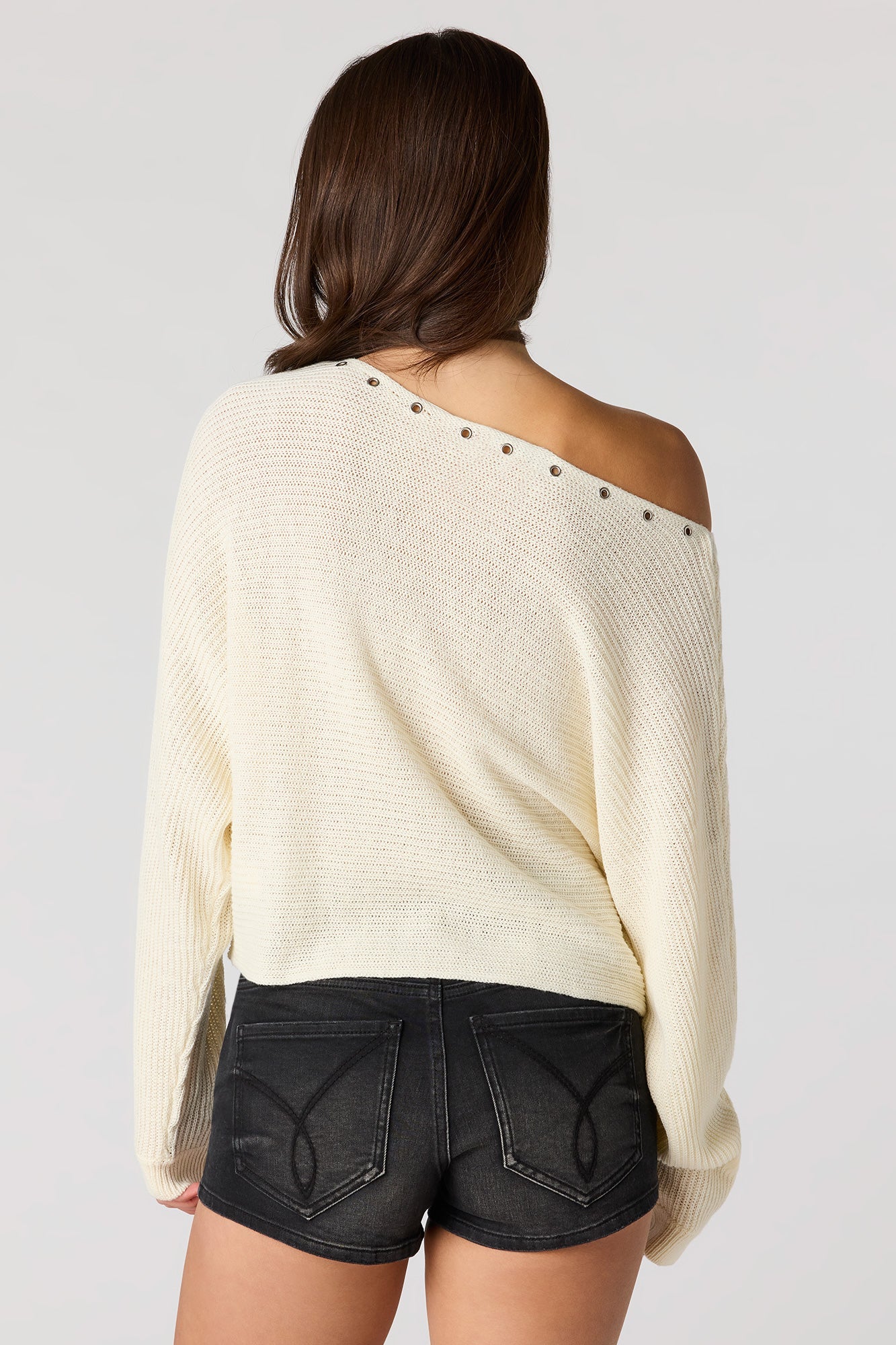 Eyelet Off-Shoulder Sweater