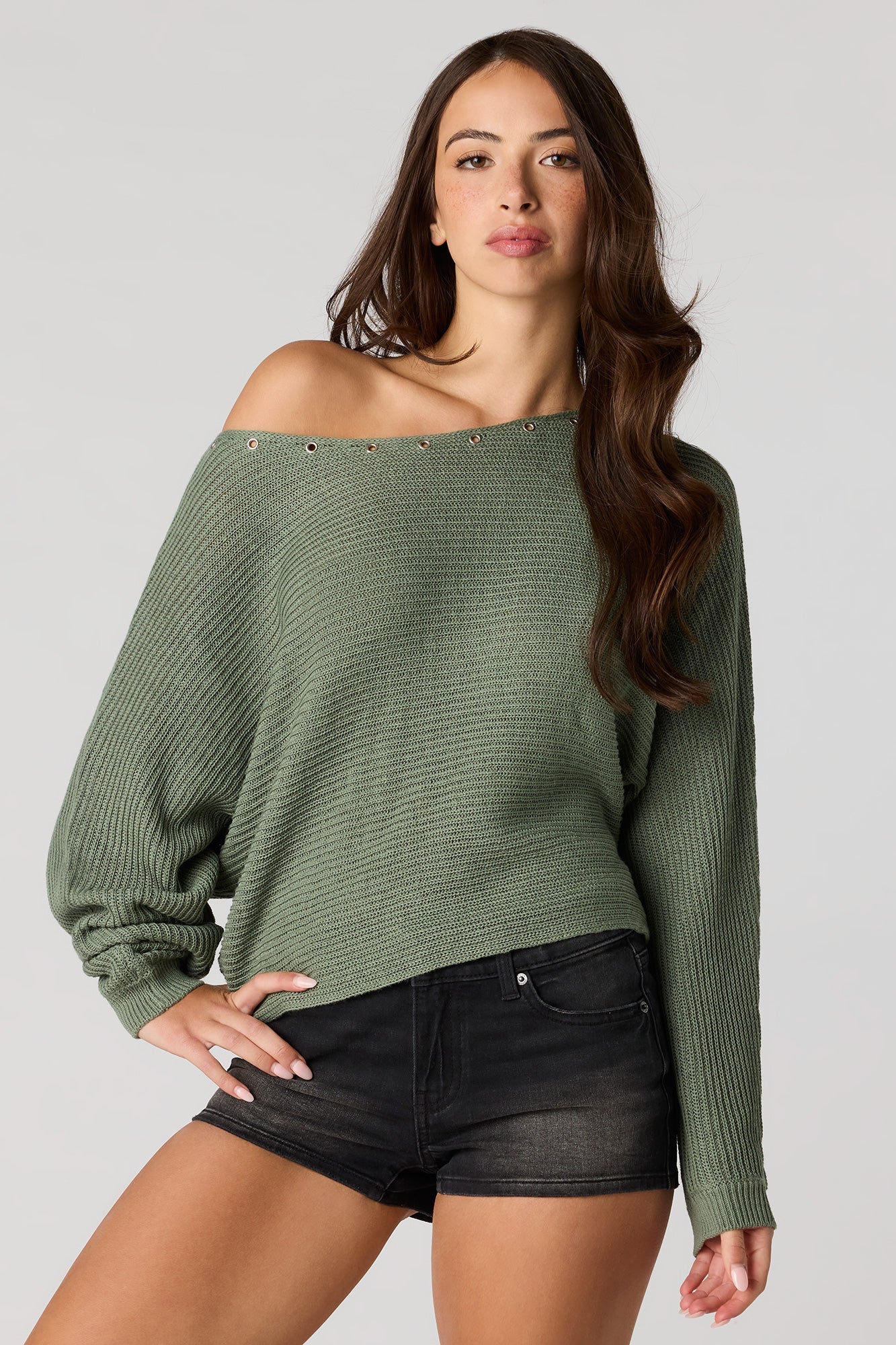 Eyelet Off-Shoulder Sweater