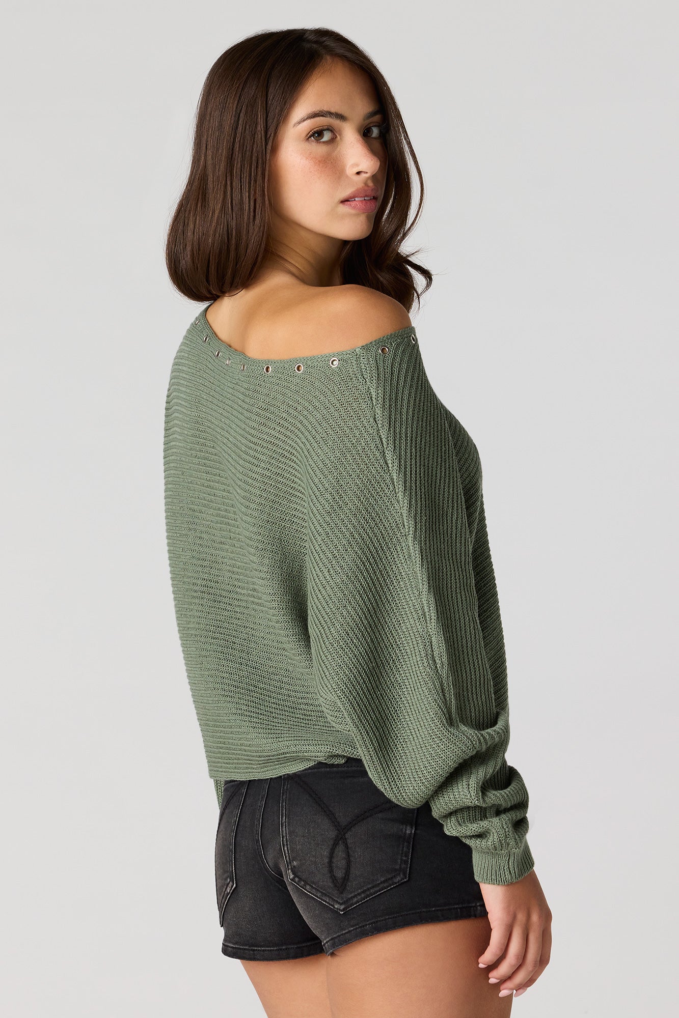 Eyelet Off-Shoulder Sweater