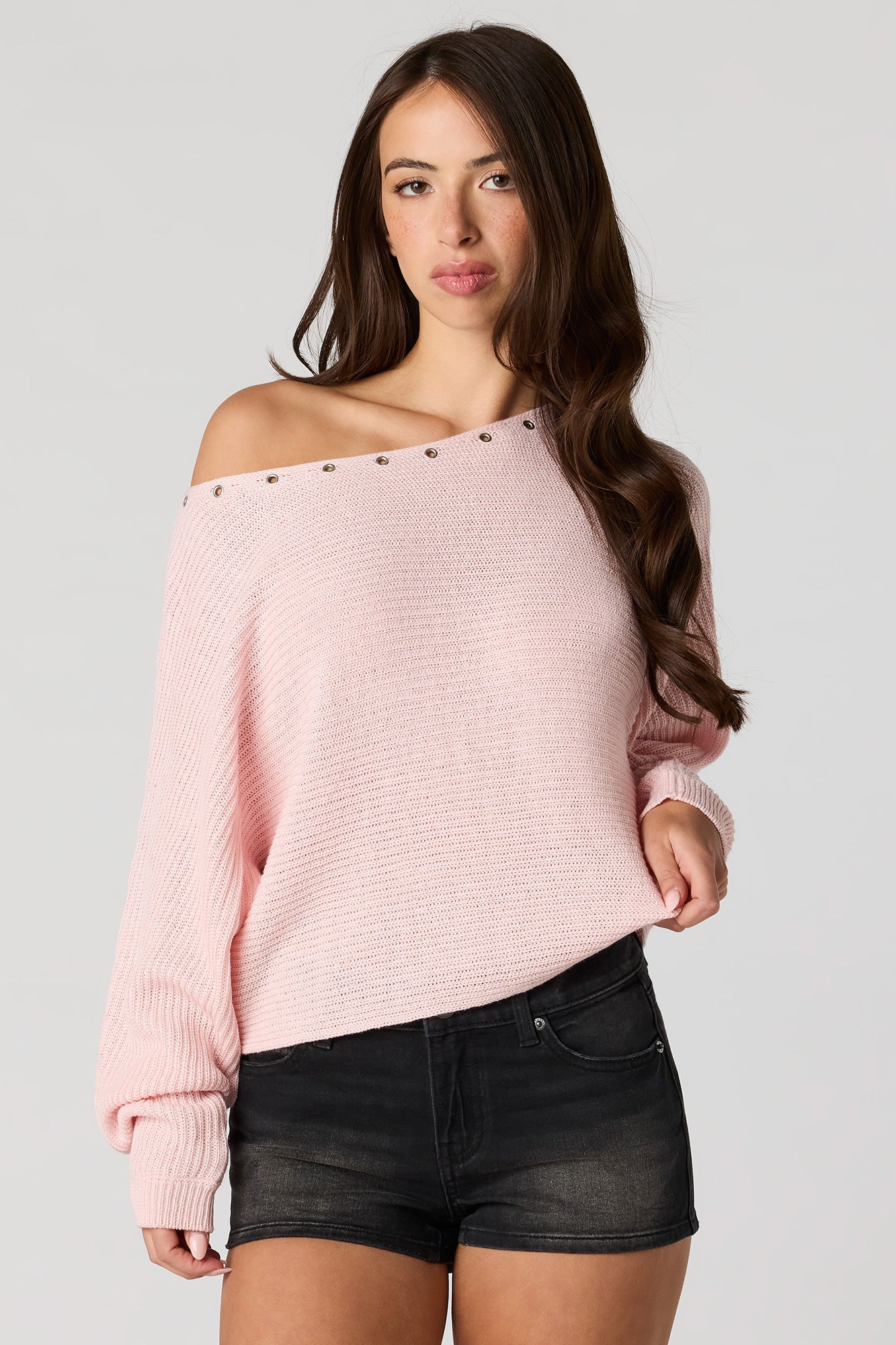 Eyelet Off-Shoulder Sweater
