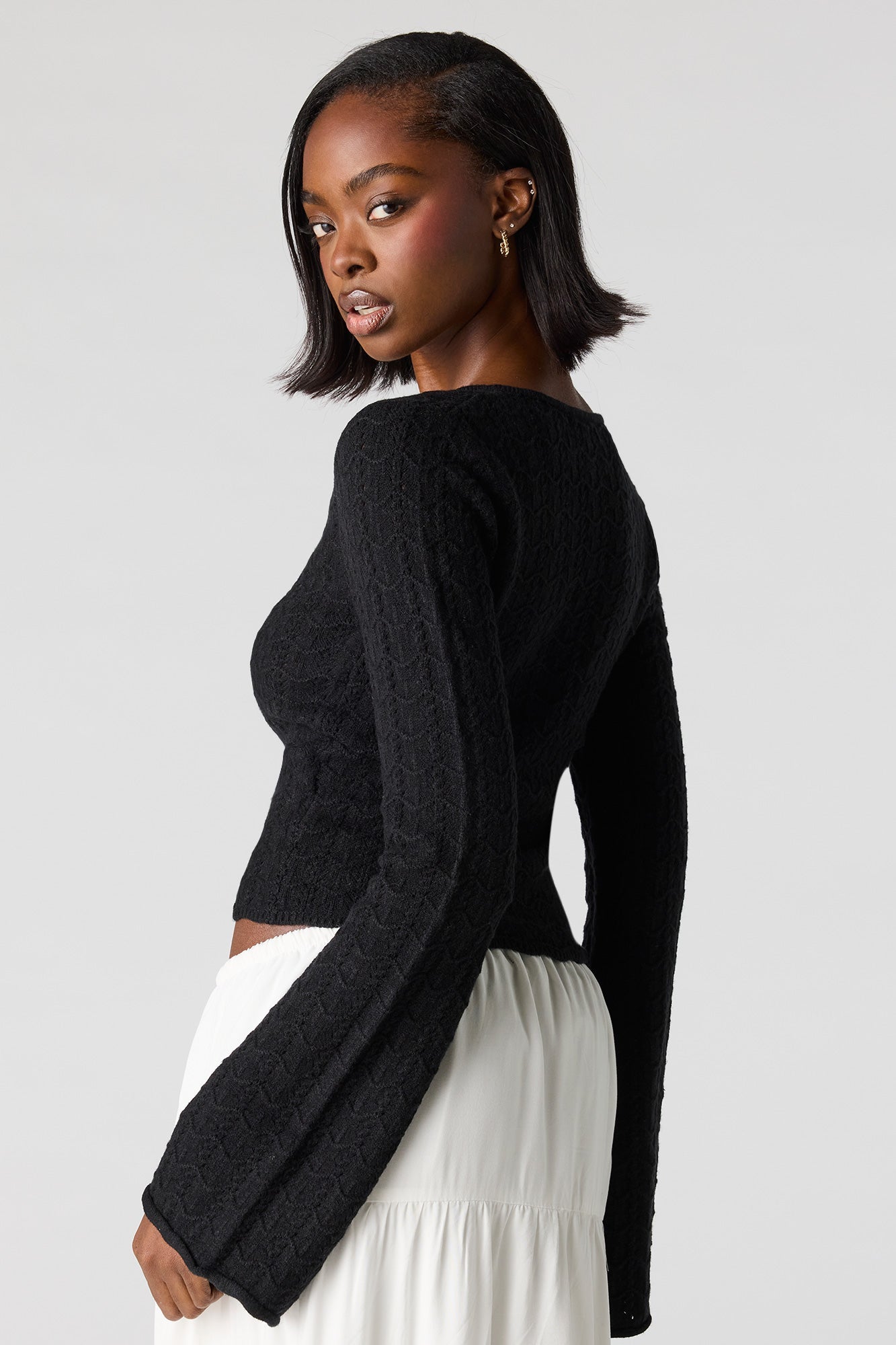Crochet O-Ring Bell Sleeve Top