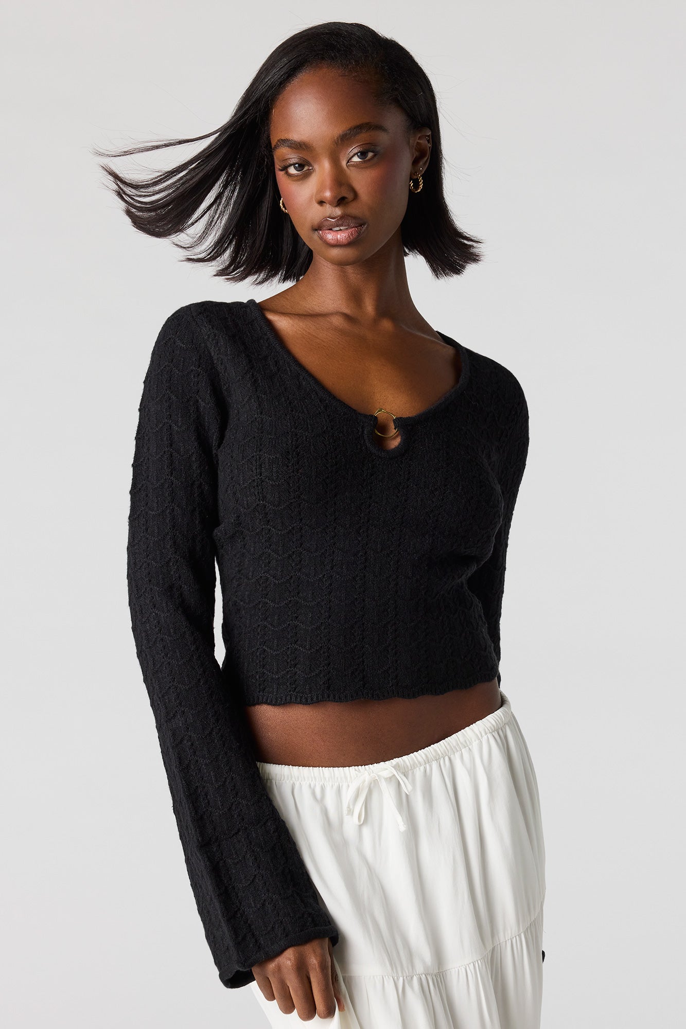 Crochet O-Ring Bell Sleeve Top