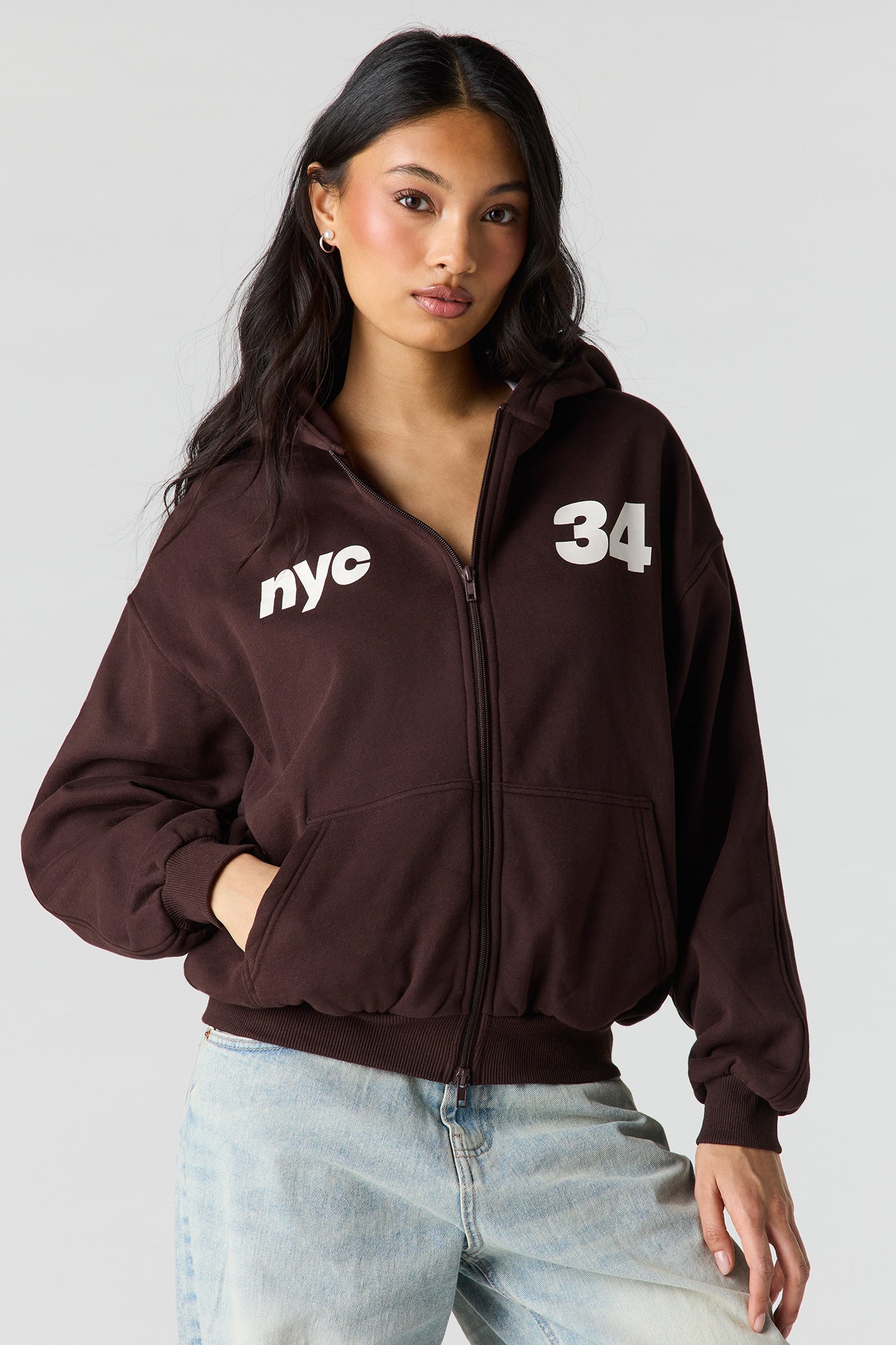 Luxe Fleece Graphic Boxy 2-Way Zip Hoodie