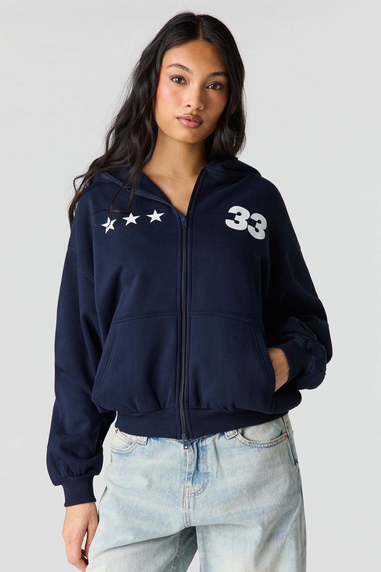 Luxe Fleece Graphic Boxy 2-Way Zip Hoodie