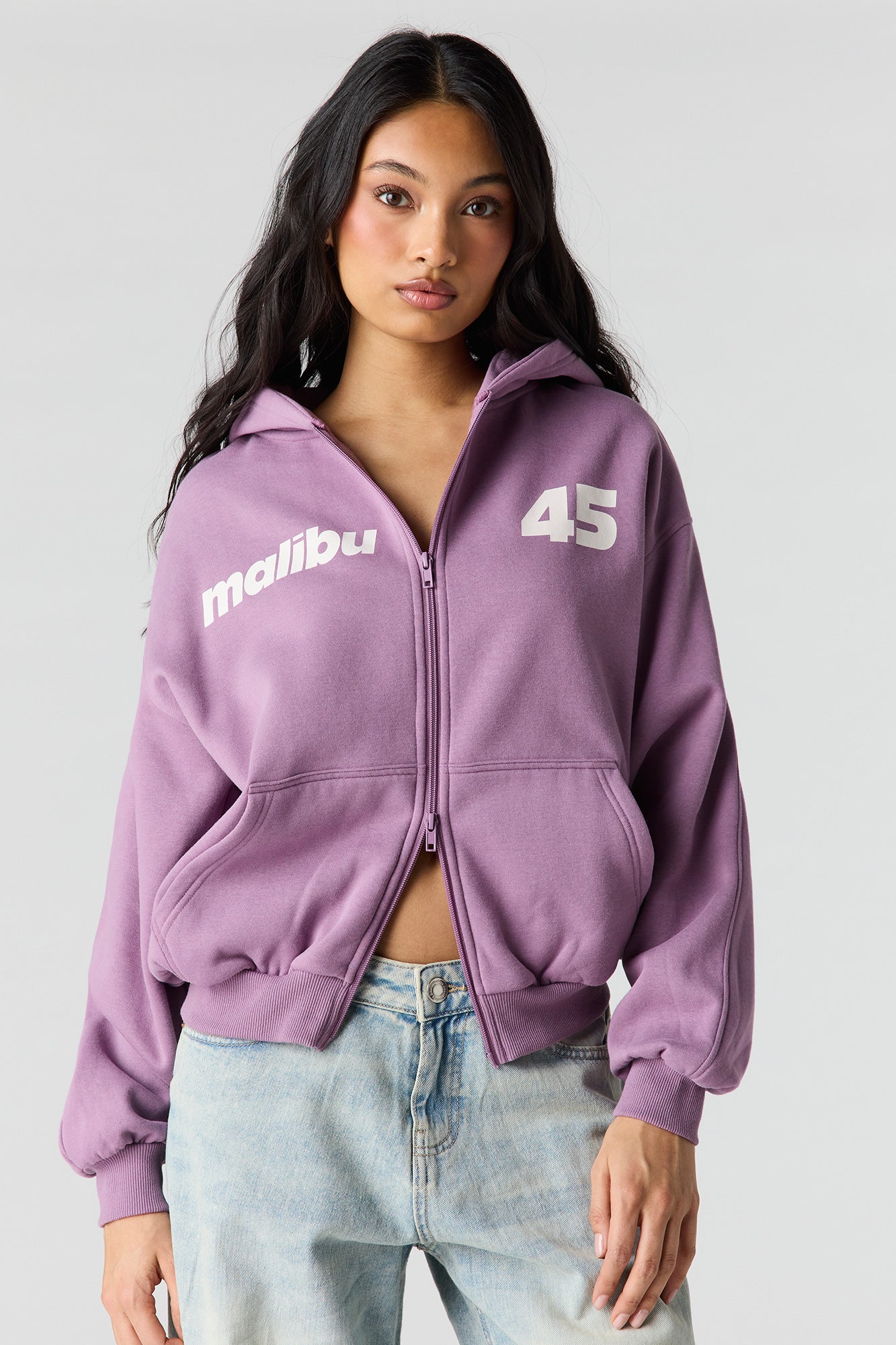 Luxe Fleece Graphic Boxy 2-Way Zip Hoodie