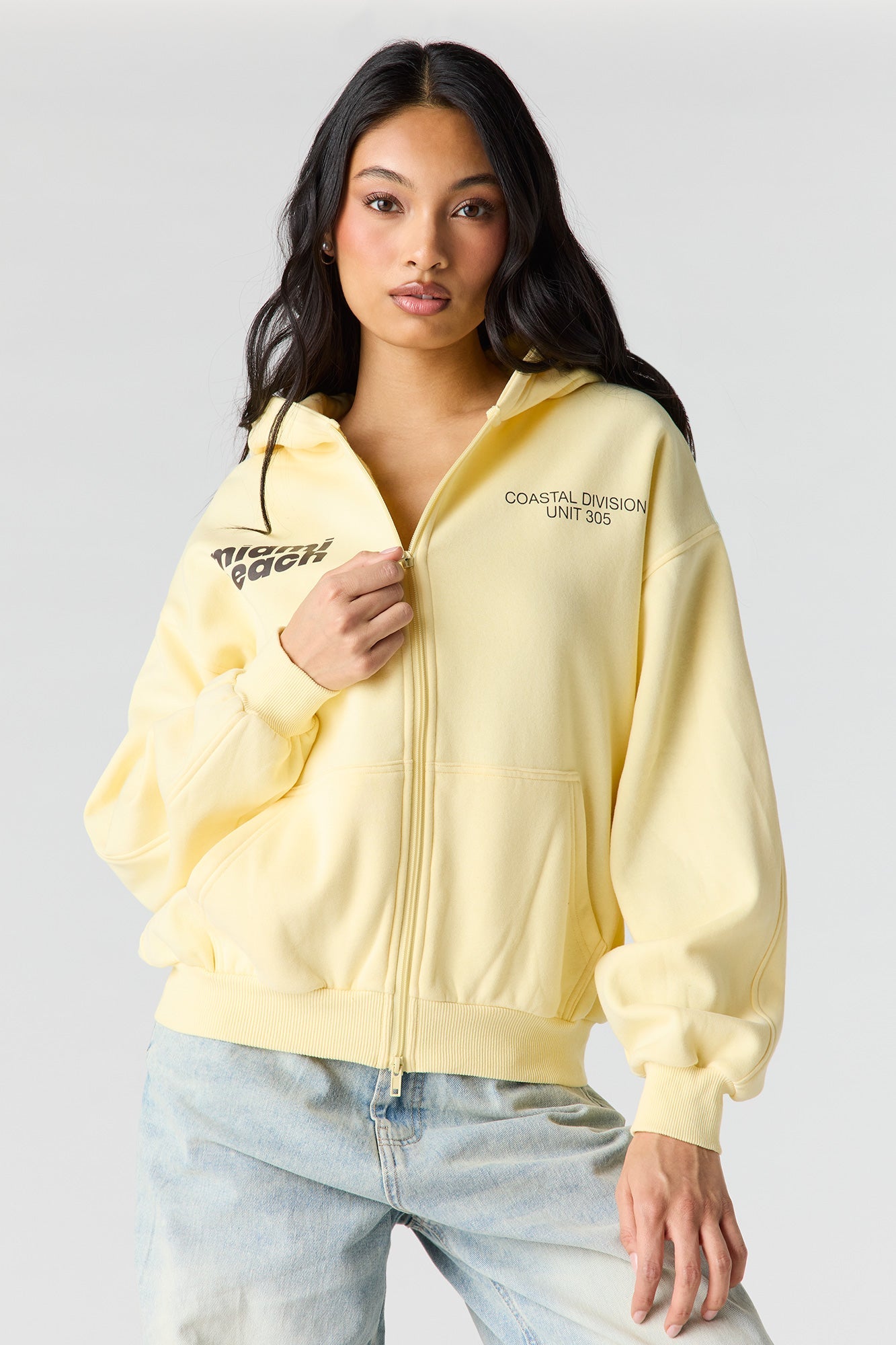 Luxe Fleece Graphic Boxy 2-Way Zip Hoodie