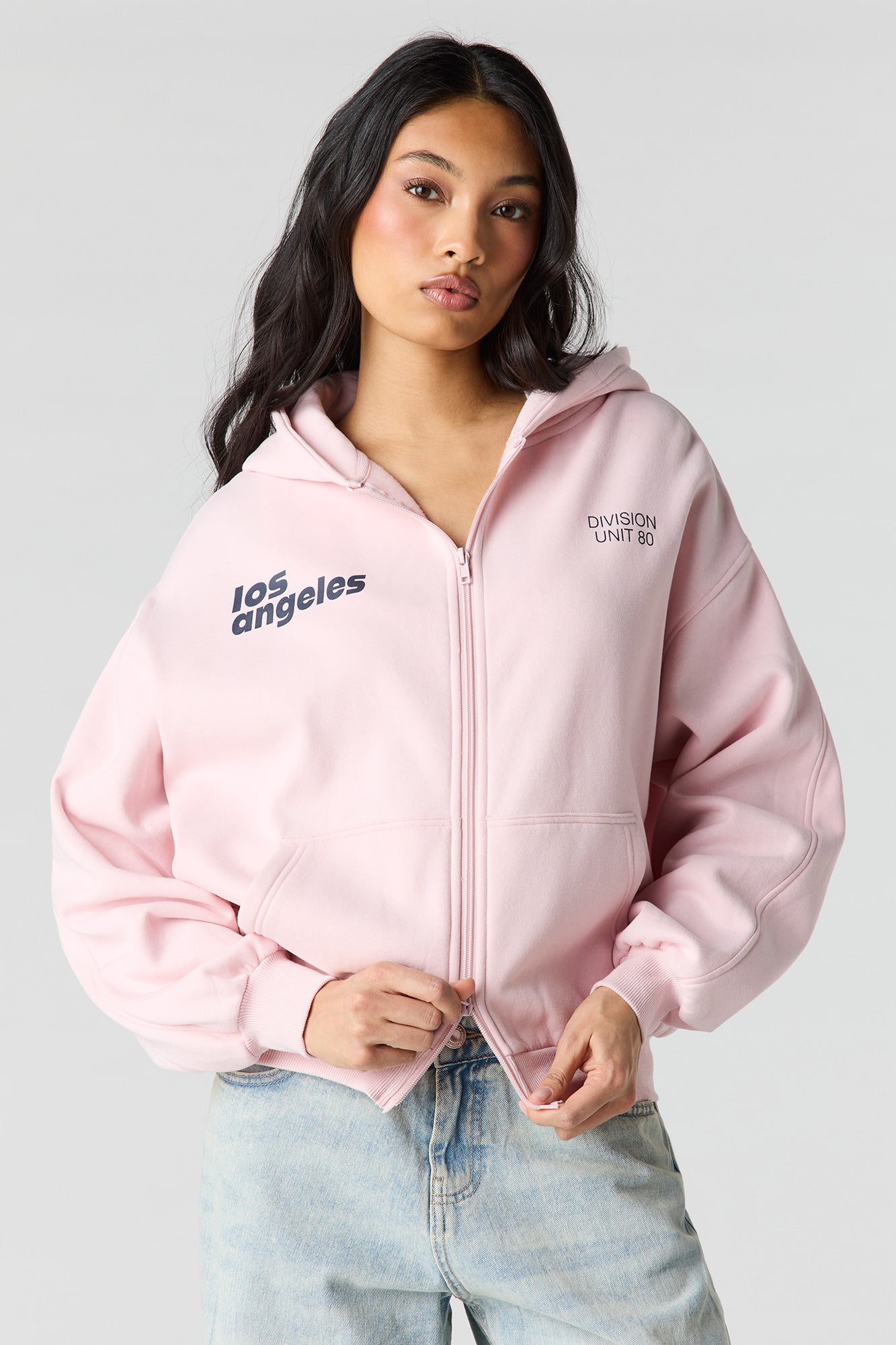 Luxe Fleece Graphic Boxy 2-Way Zip Hoodie
