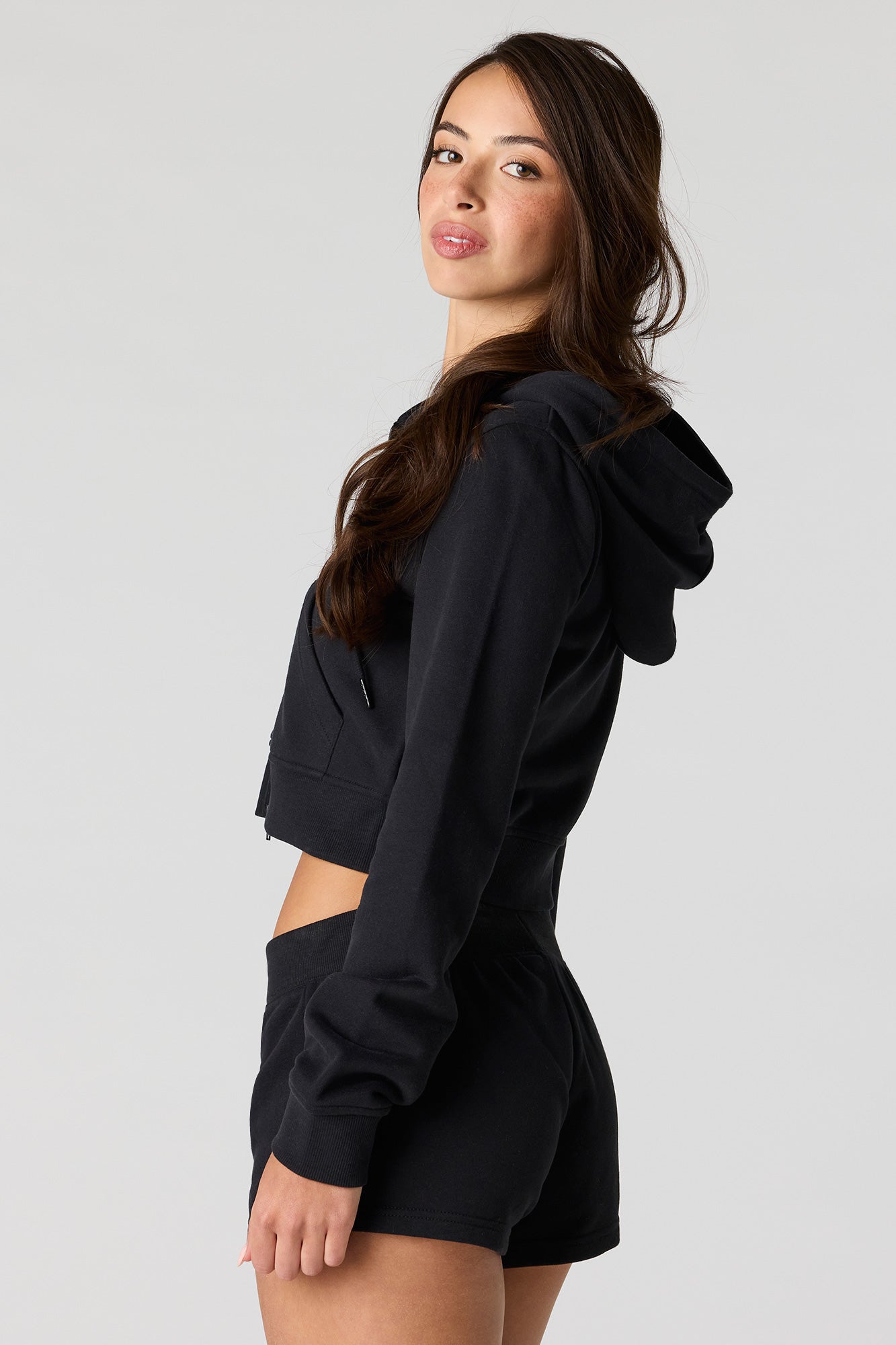 Luxe French Terry 2 Way Zip-Up Cropped Hoodie